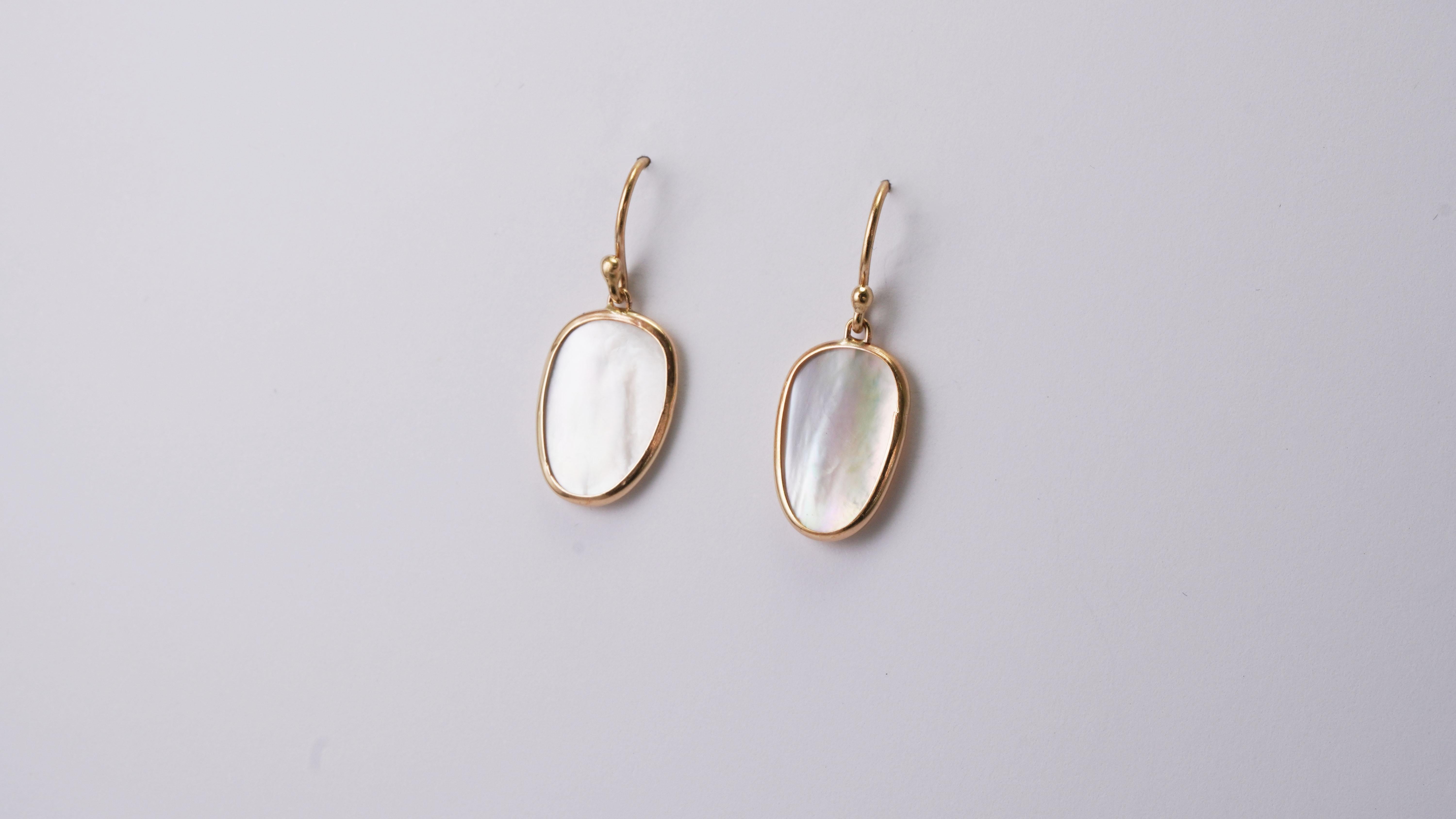 Modern 14 Karat Yellow Gold Mother of Pearl 'Nacre' Earrings For Sale