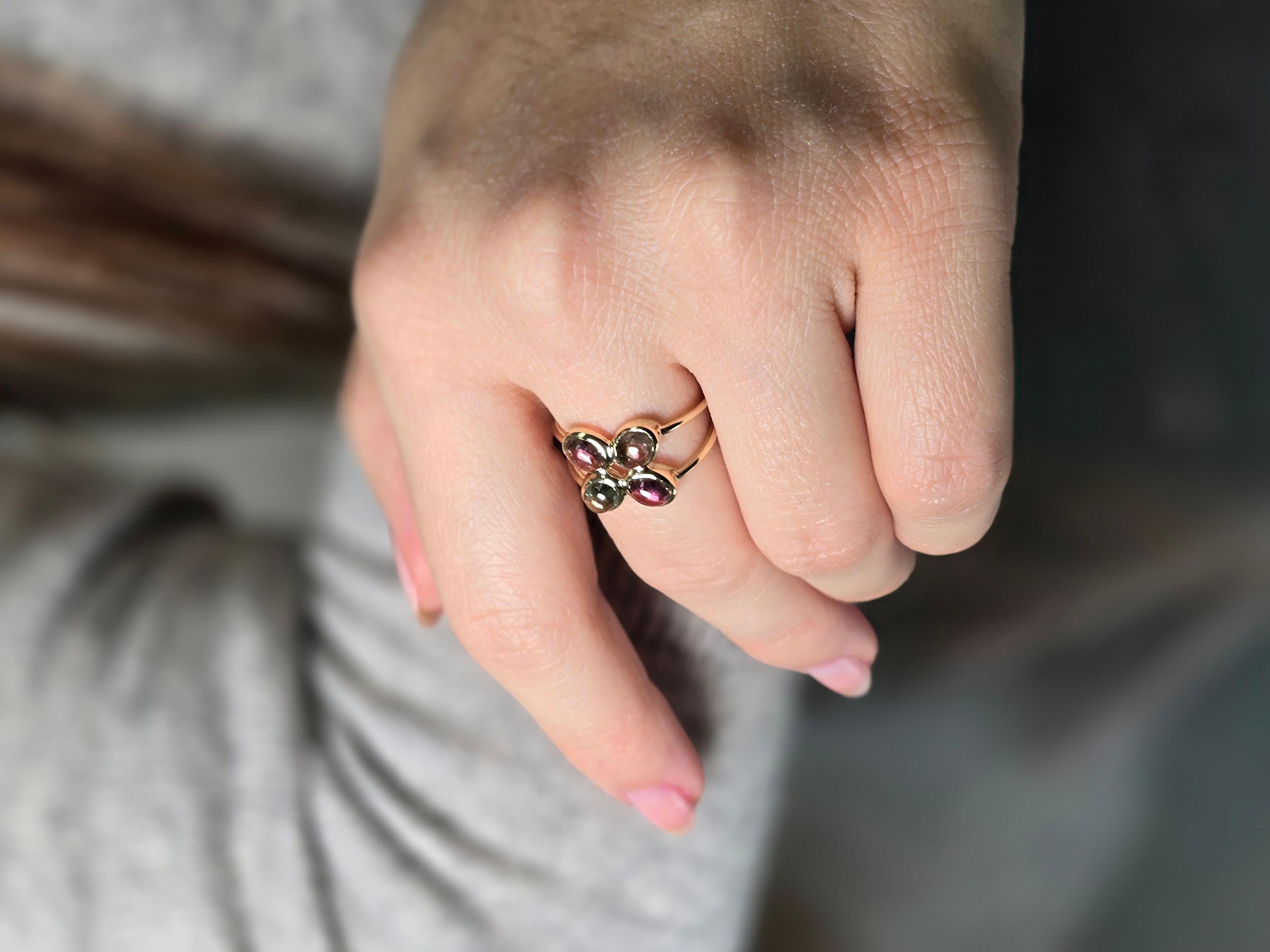 Bague en or jaune 14 kt Tourmaline multicolore en vente 4