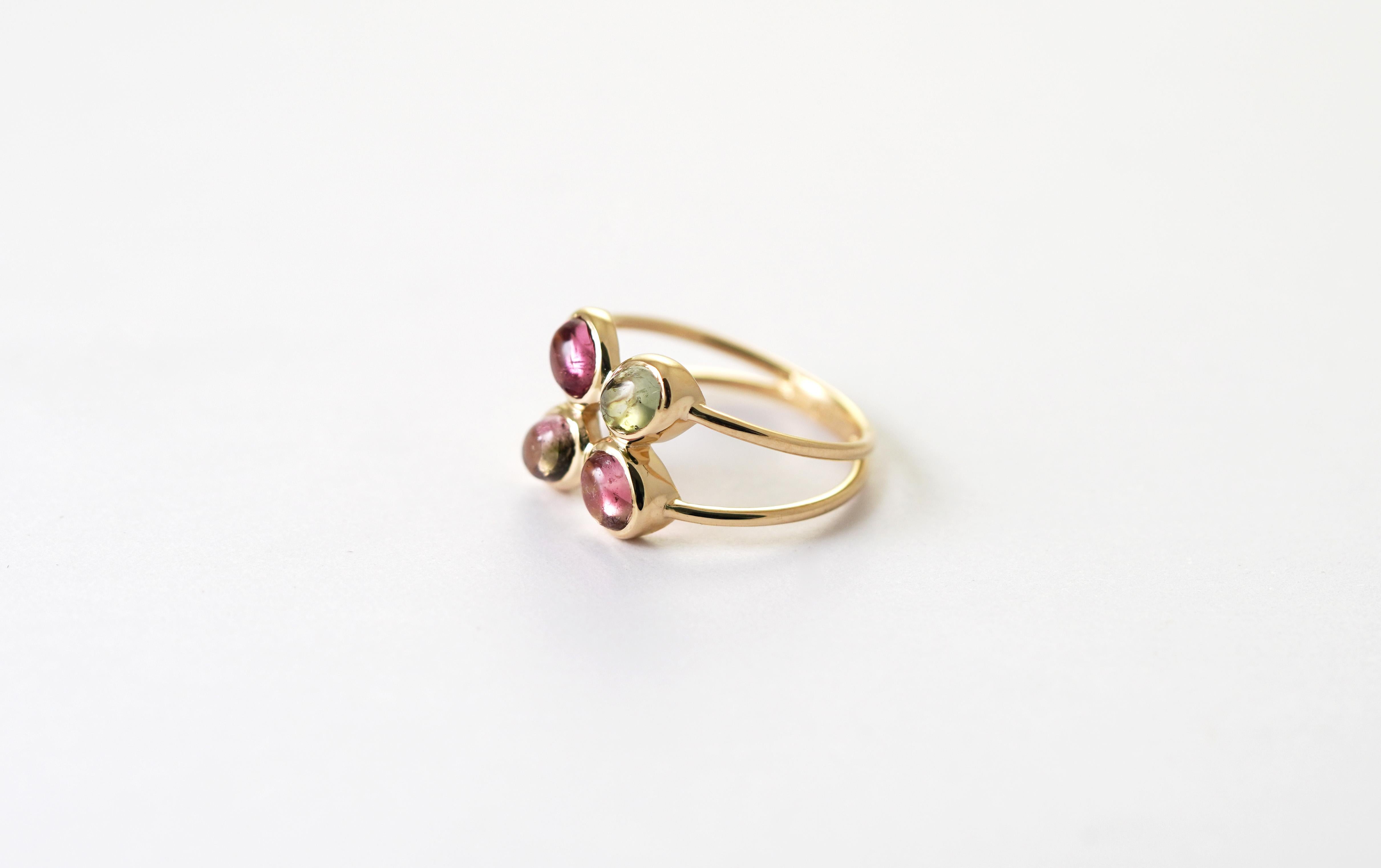 Moderne Bague en or jaune 14 kt Tourmaline multicolore en vente