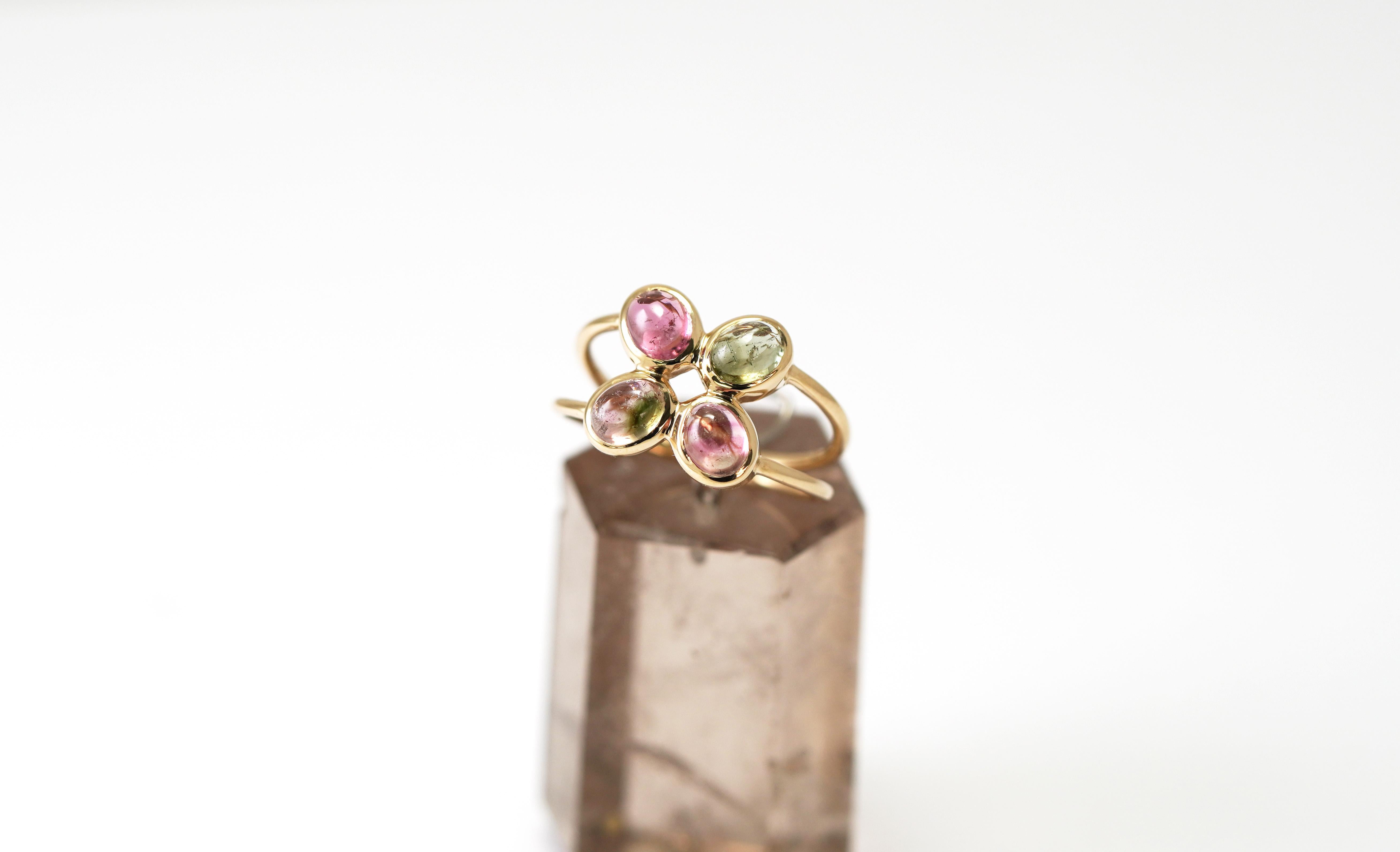Bague en or jaune 14 kt Tourmaline multicolore en vente 1