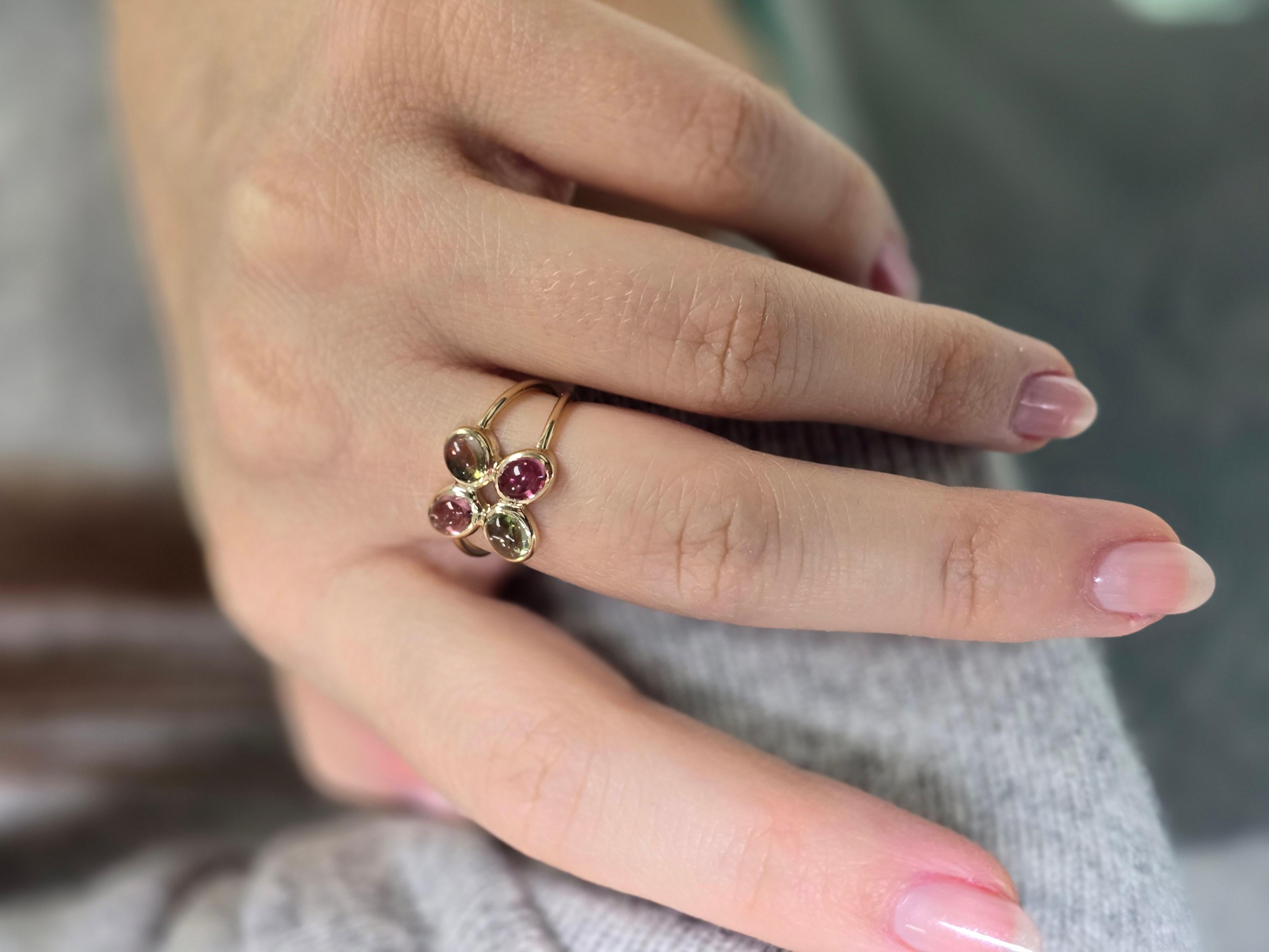 Bague en or jaune 14 kt Tourmaline multicolore en vente 2