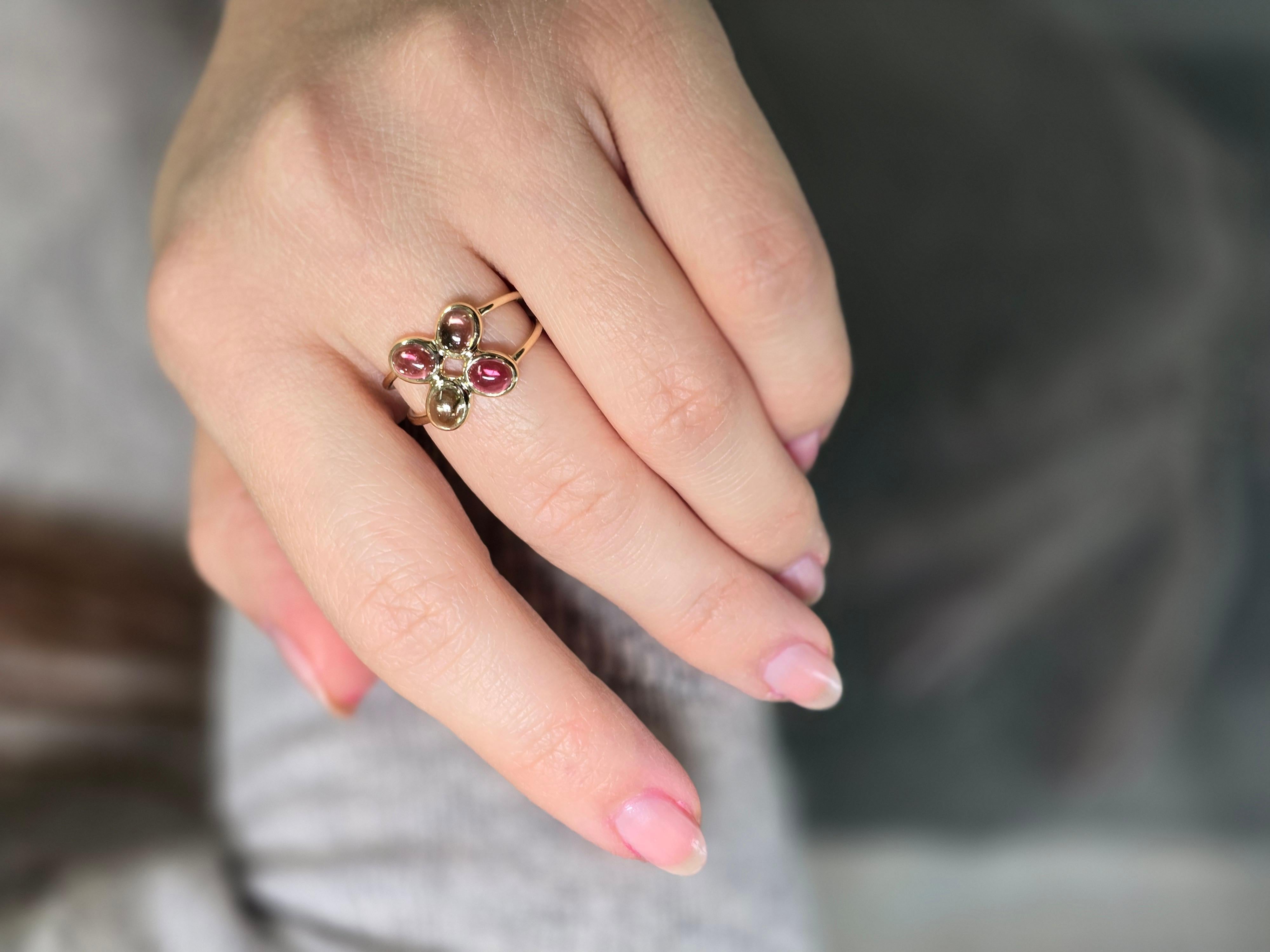 Bague en or jaune 14 kt Tourmaline multicolore en vente 3