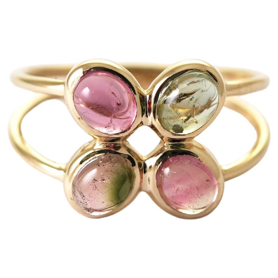 Bague en or jaune 14 kt Tourmaline multicolore en vente