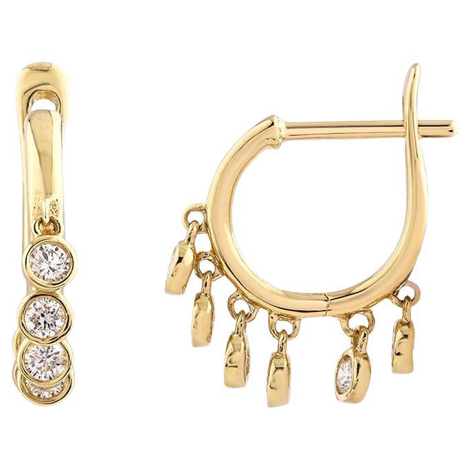 14KT Yellow Gold Diamond Dangle Huggie Hoop Earrings