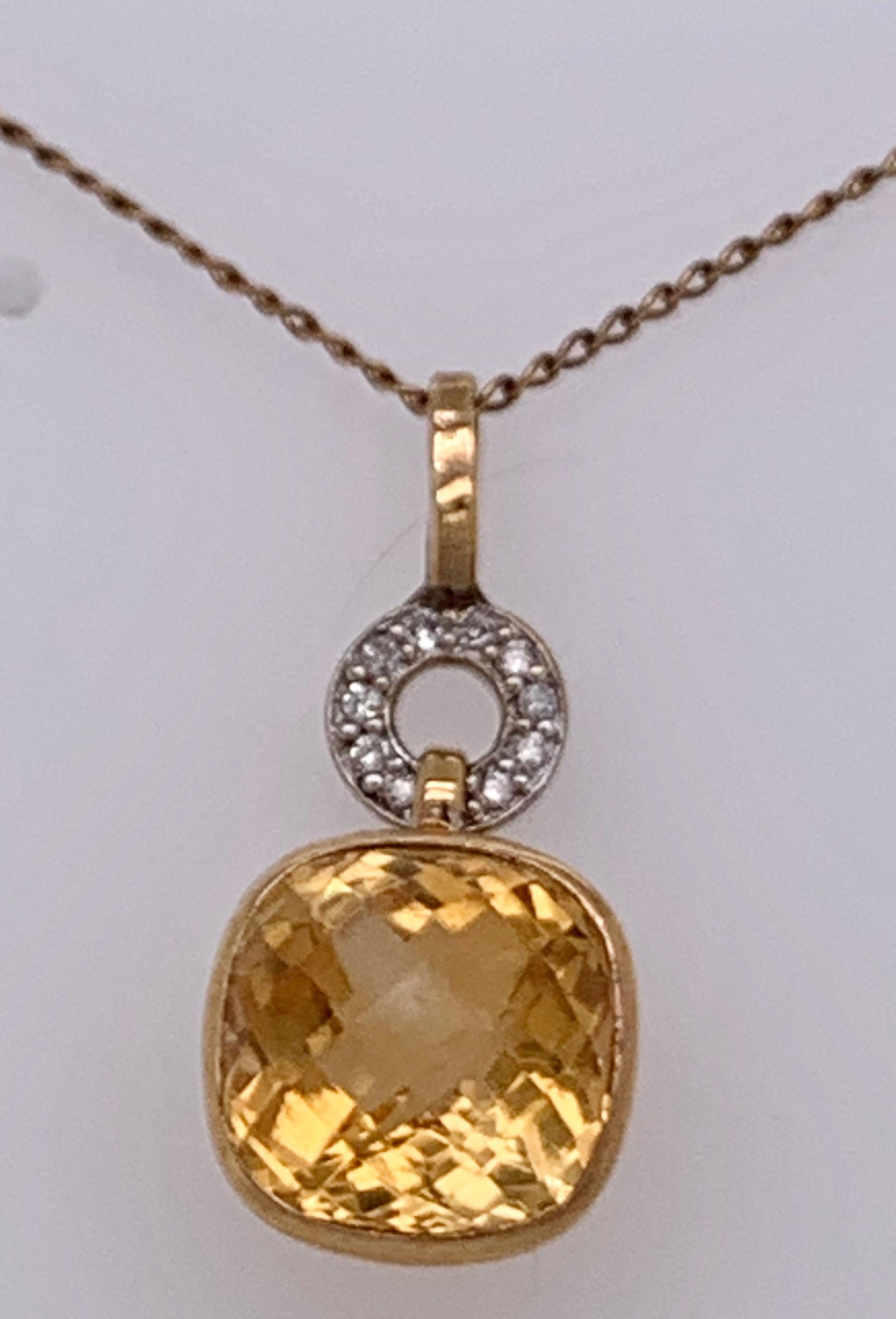 14 Kt Yellow Gold Necklace Ten Total .30 TDW One Round Precious Topaz 3.31 Grams 18 Inch Chain