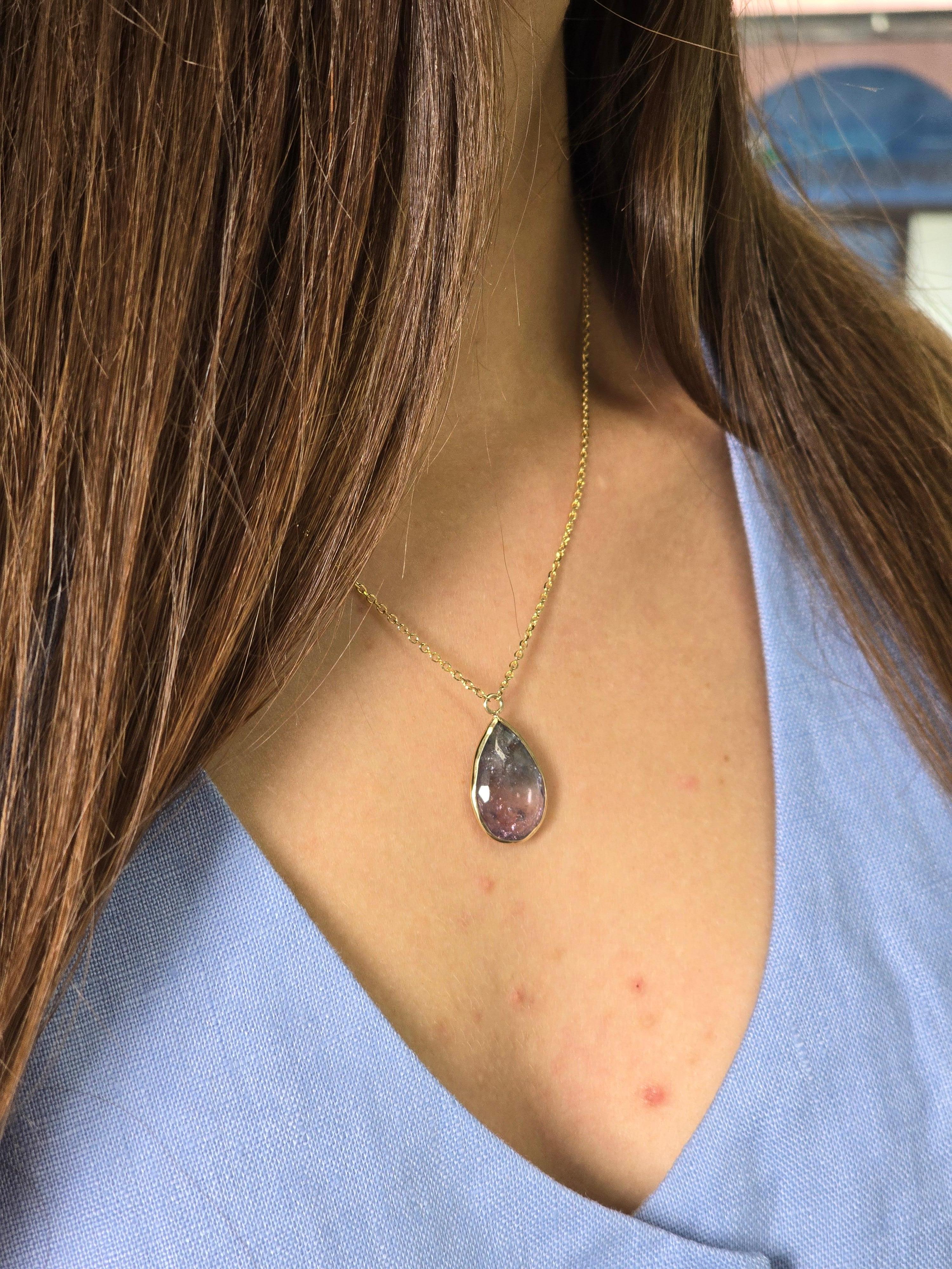 Collana in oro giallo 14 kt con tormalina bicolore in vendita 4