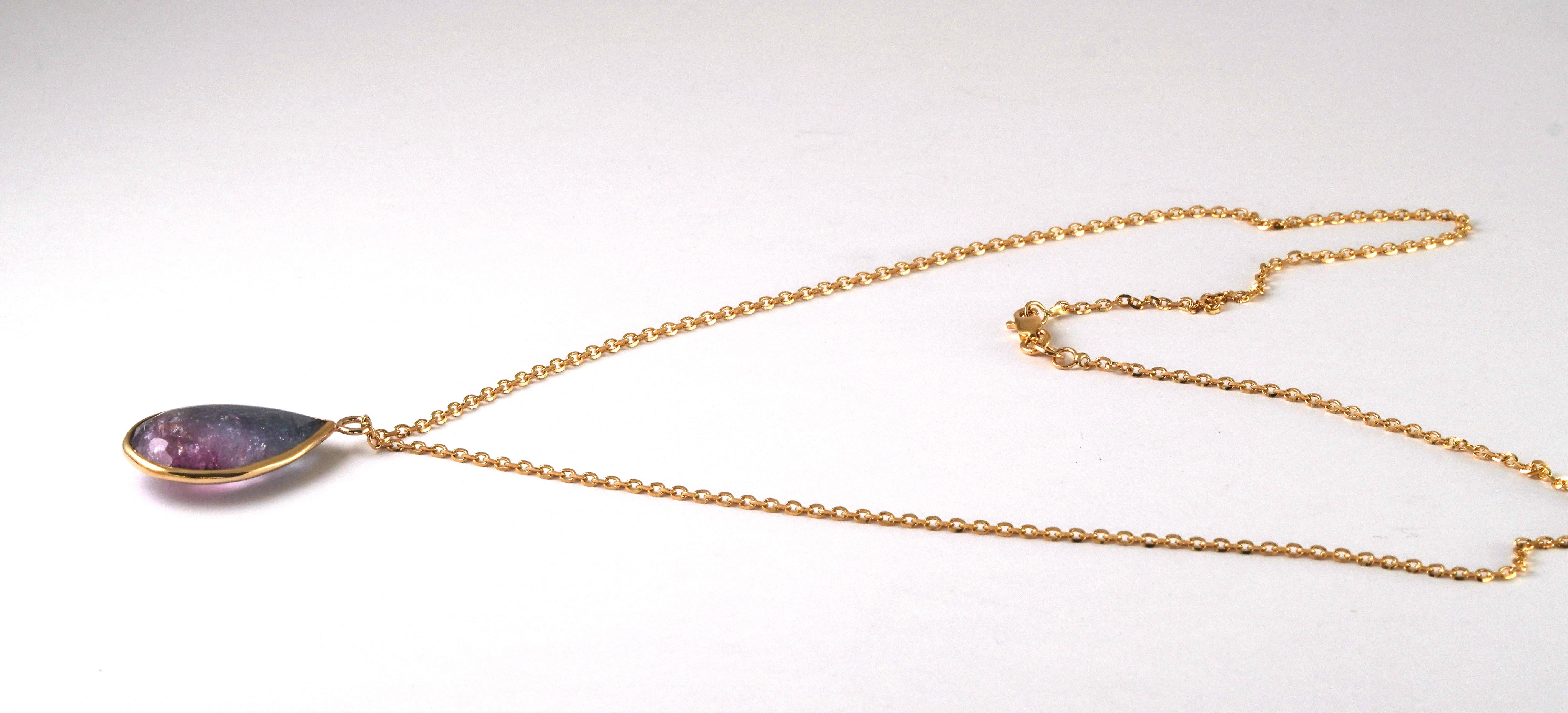 Taglio misto Collana in oro giallo 14 kt con tormalina bicolore in vendita