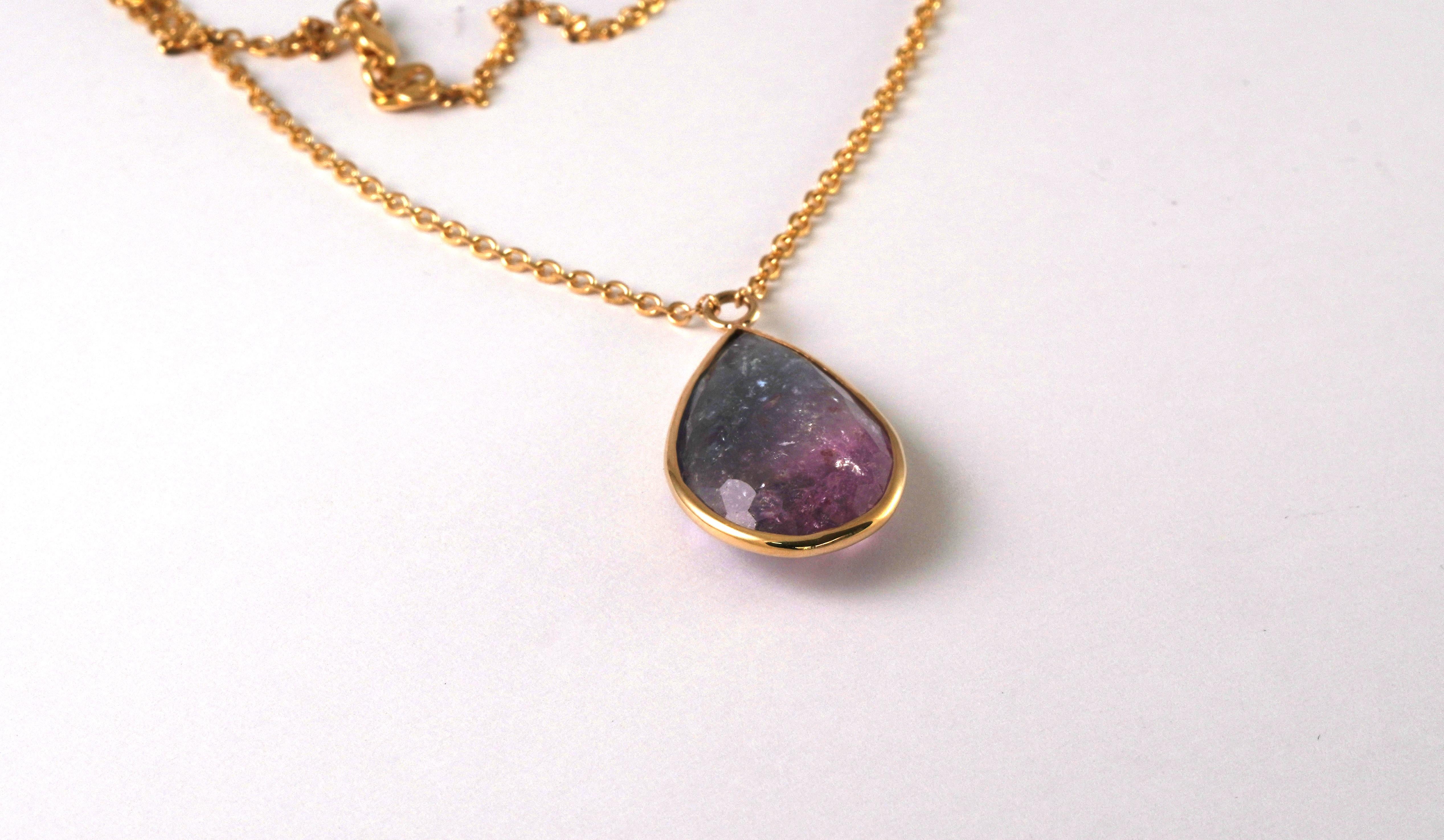 Donna Collana in oro giallo 14 kt con tormalina bicolore in vendita