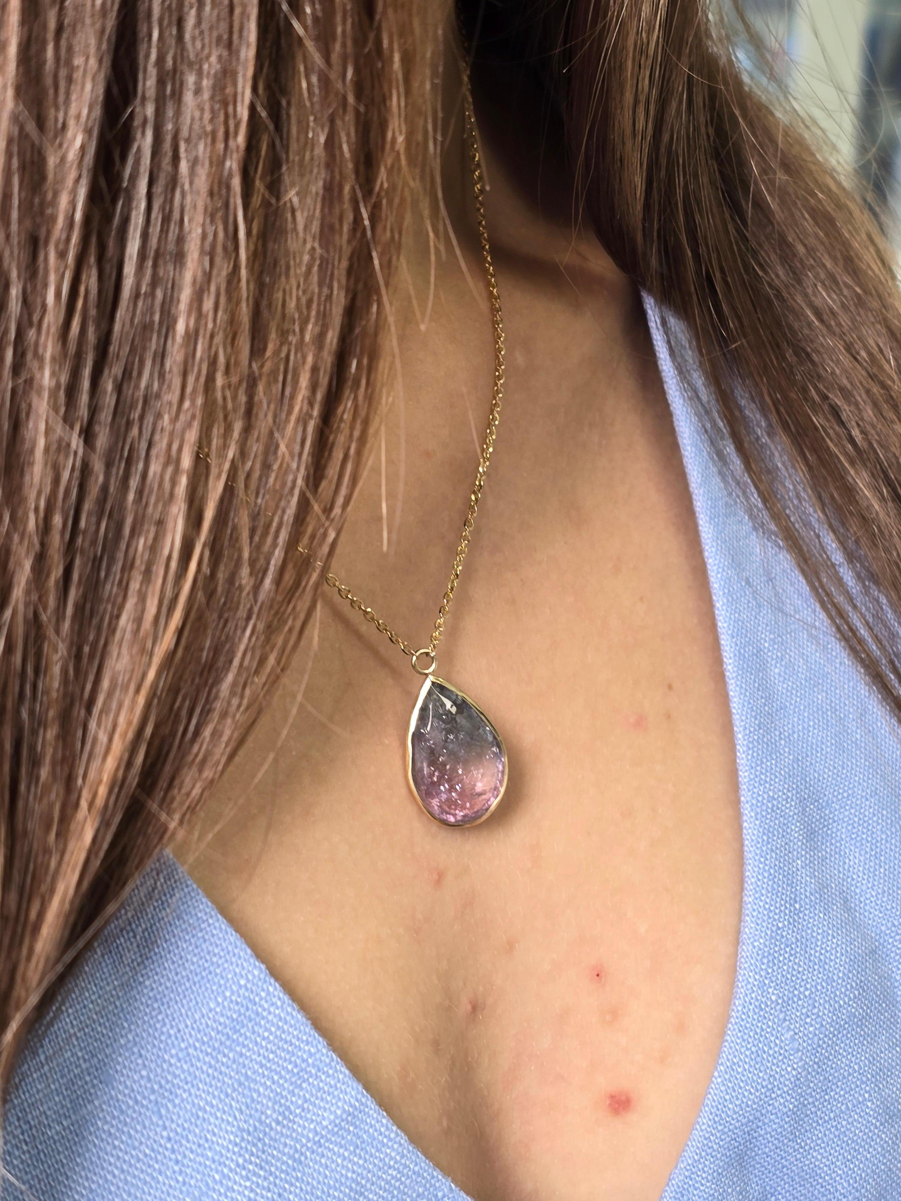 Collana in oro giallo 14 kt con tormalina bicolore in vendita 2