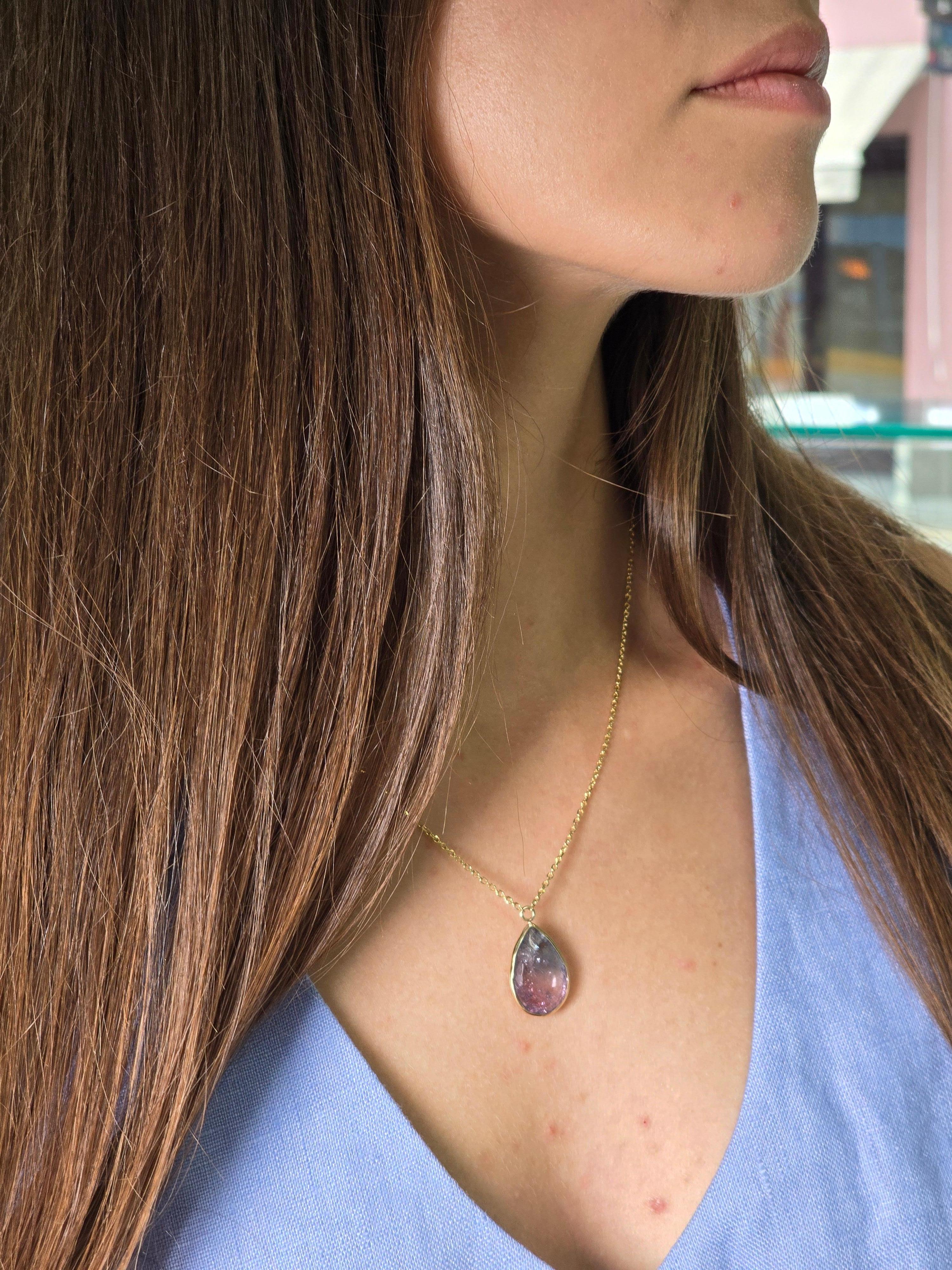 Collana in oro giallo 14 kt con tormalina bicolore in vendita 3