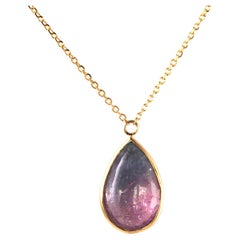 Collar de Oro Amarillo de 14 kt con Turmalina Bicolor