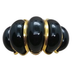 14 Kt Yellow Gold Ring with 5 Black Onyx Domed Sectors Cocktail Ring