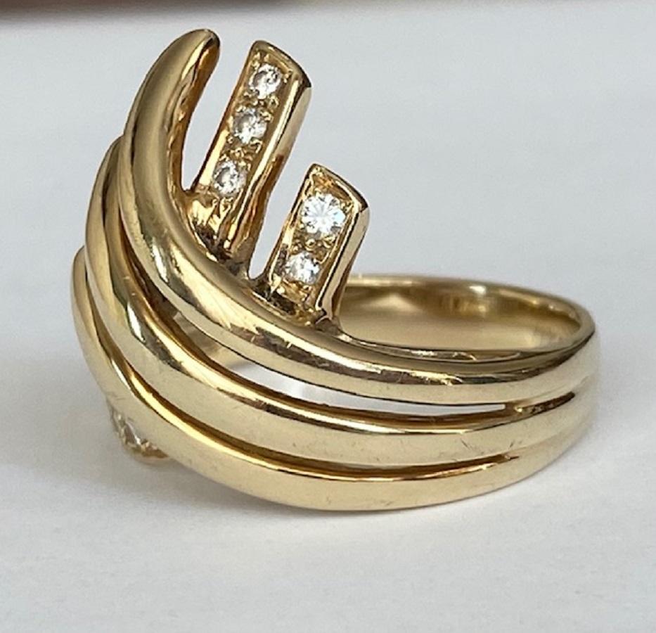 Women's or Men's 14 kt yellow gold ring with diamonds approx. 0.20 crt For Sale