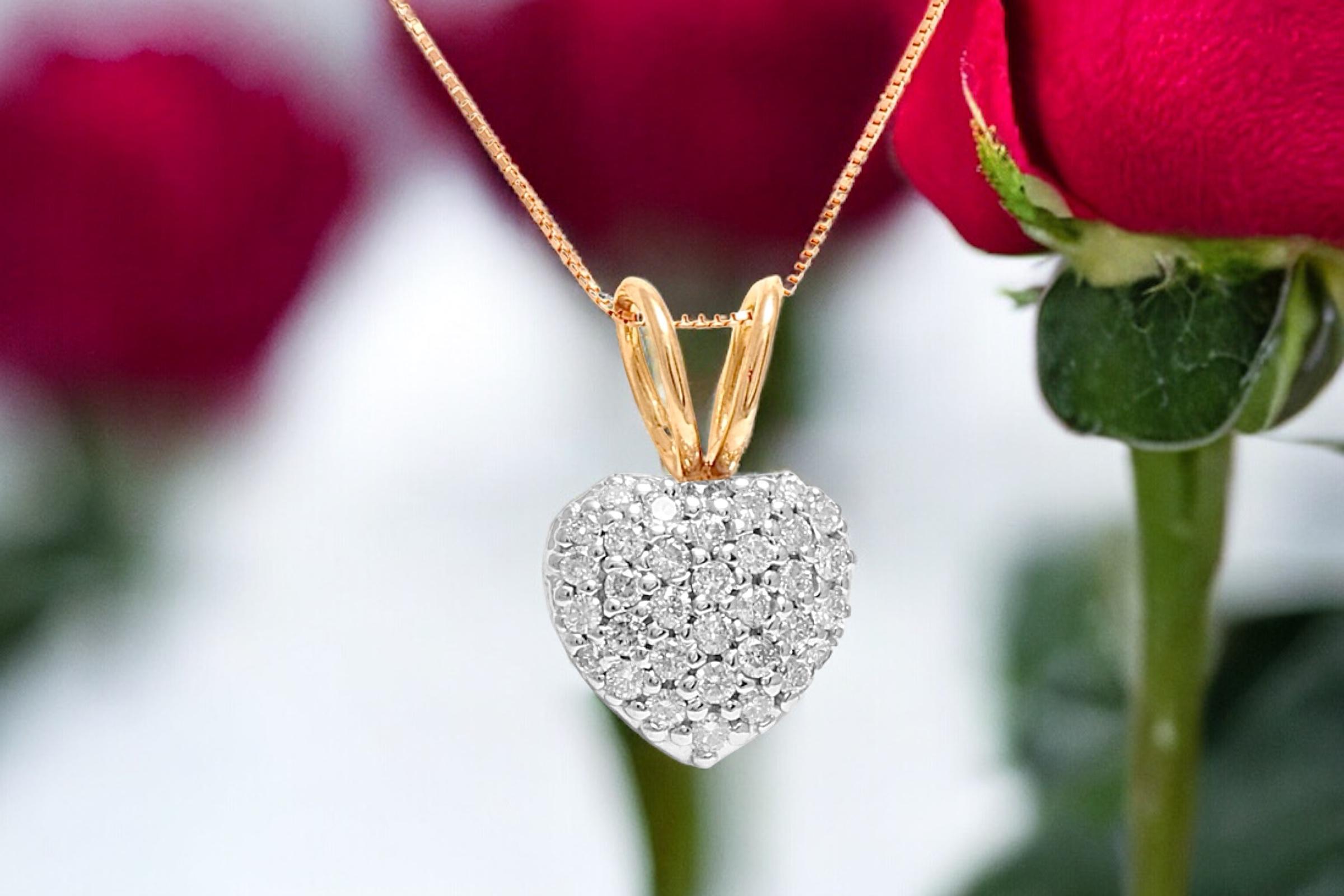 14 kt. Pendentif bague et collier en or jaune, en forme de cœur avec 2 carats Diamants en vente 11