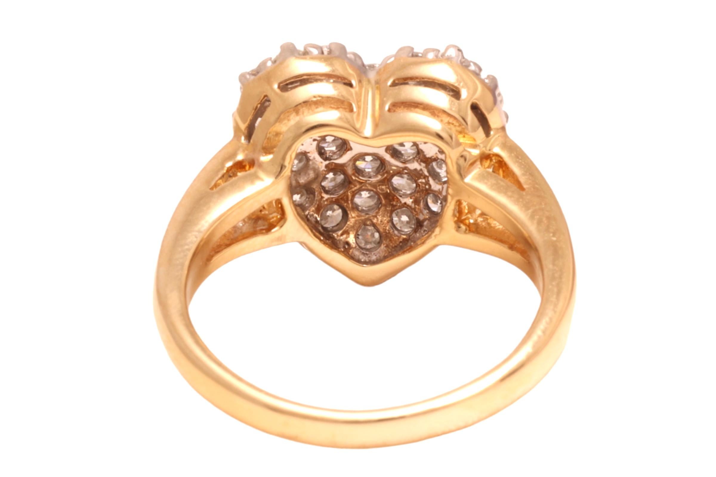 14 kt. Pendentif bague et collier en or jaune, en forme de cœur avec 2 carats Diamants en vente 3