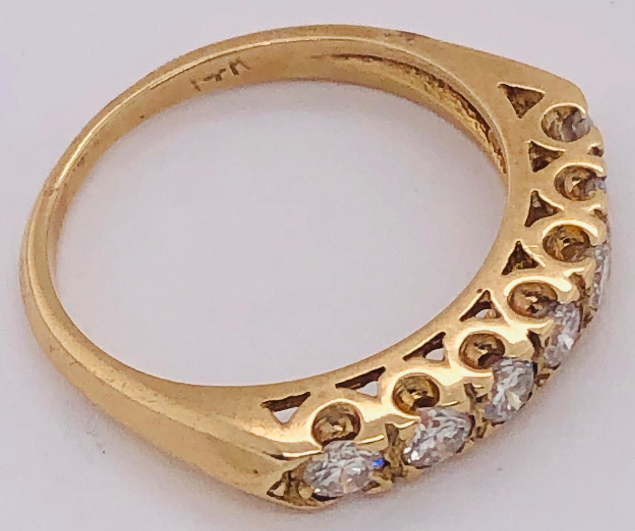 14 Karat Yellow Gold Seven Diamond Anniversary Ring Wedding Band 0.70 TDW For Sale 4