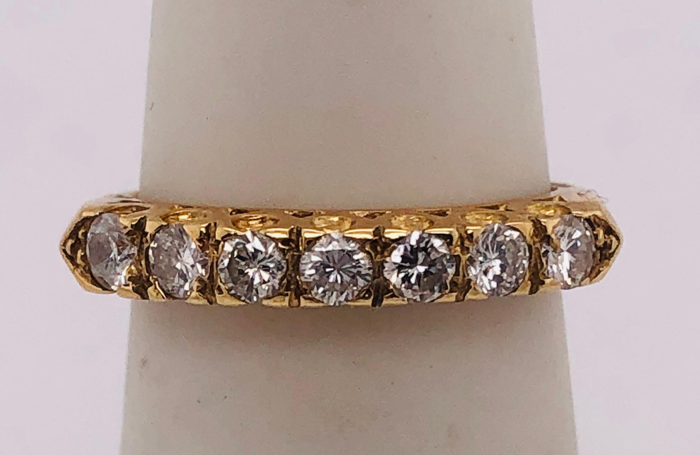 14 Karat Yellow Gold Seven Diamond Anniversary Ring Wedding Band 0.70 TDW For Sale 1