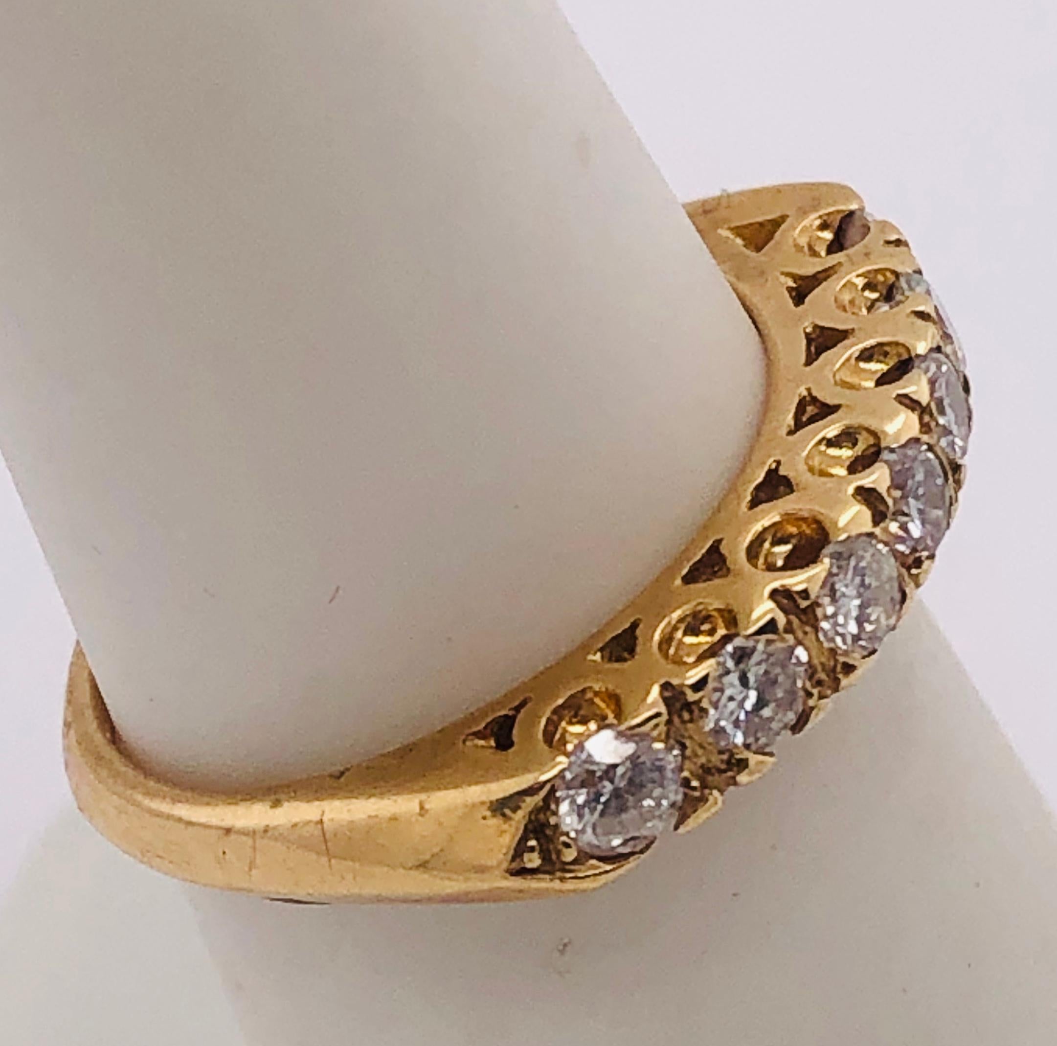 14 Karat Yellow Gold Seven Diamond Anniversary Ring Wedding Band 0.70 TDW For Sale 2