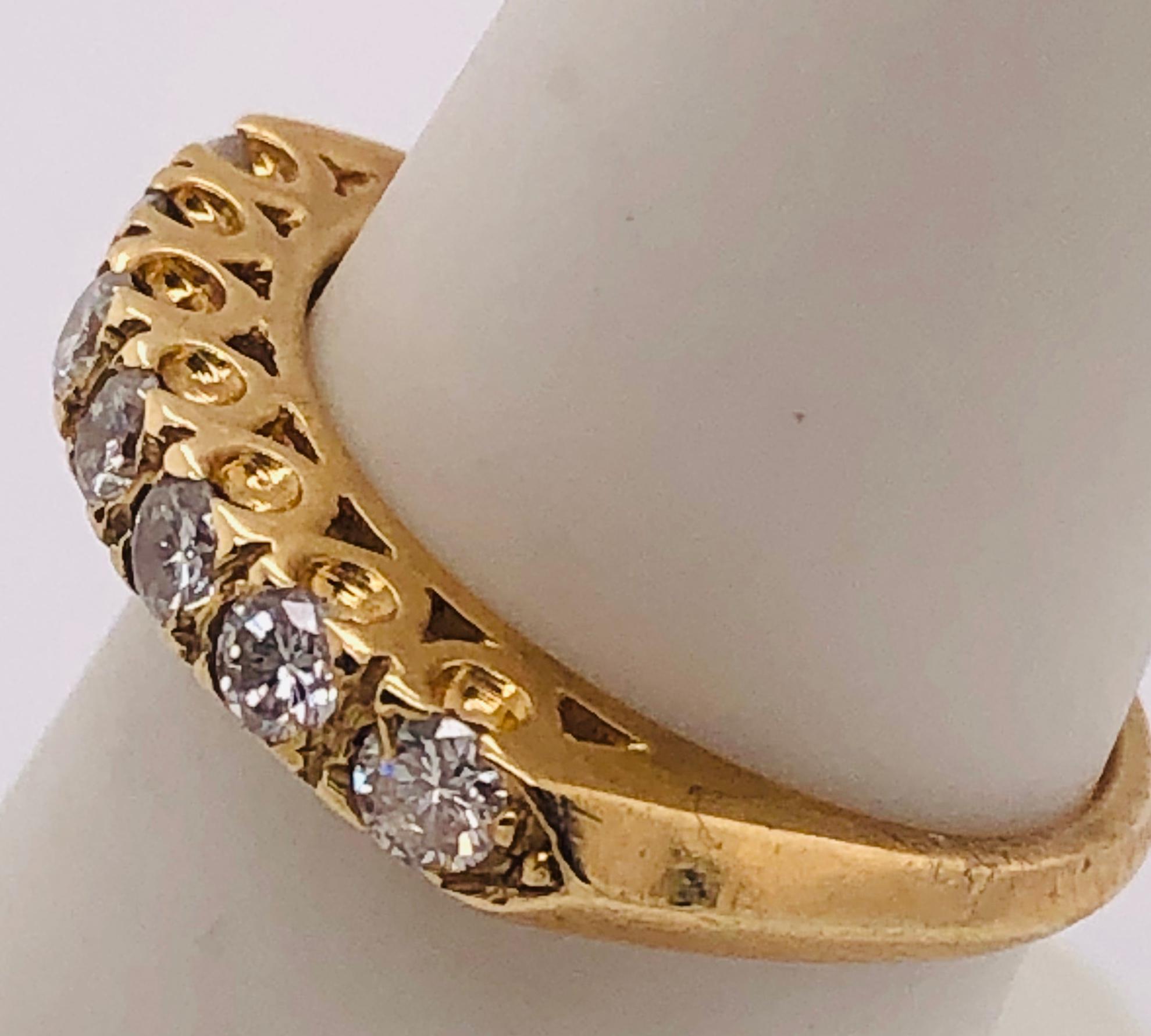 14 Karat Yellow Gold Seven Diamond Anniversary Ring Wedding Band 0.70 TDW For Sale 3