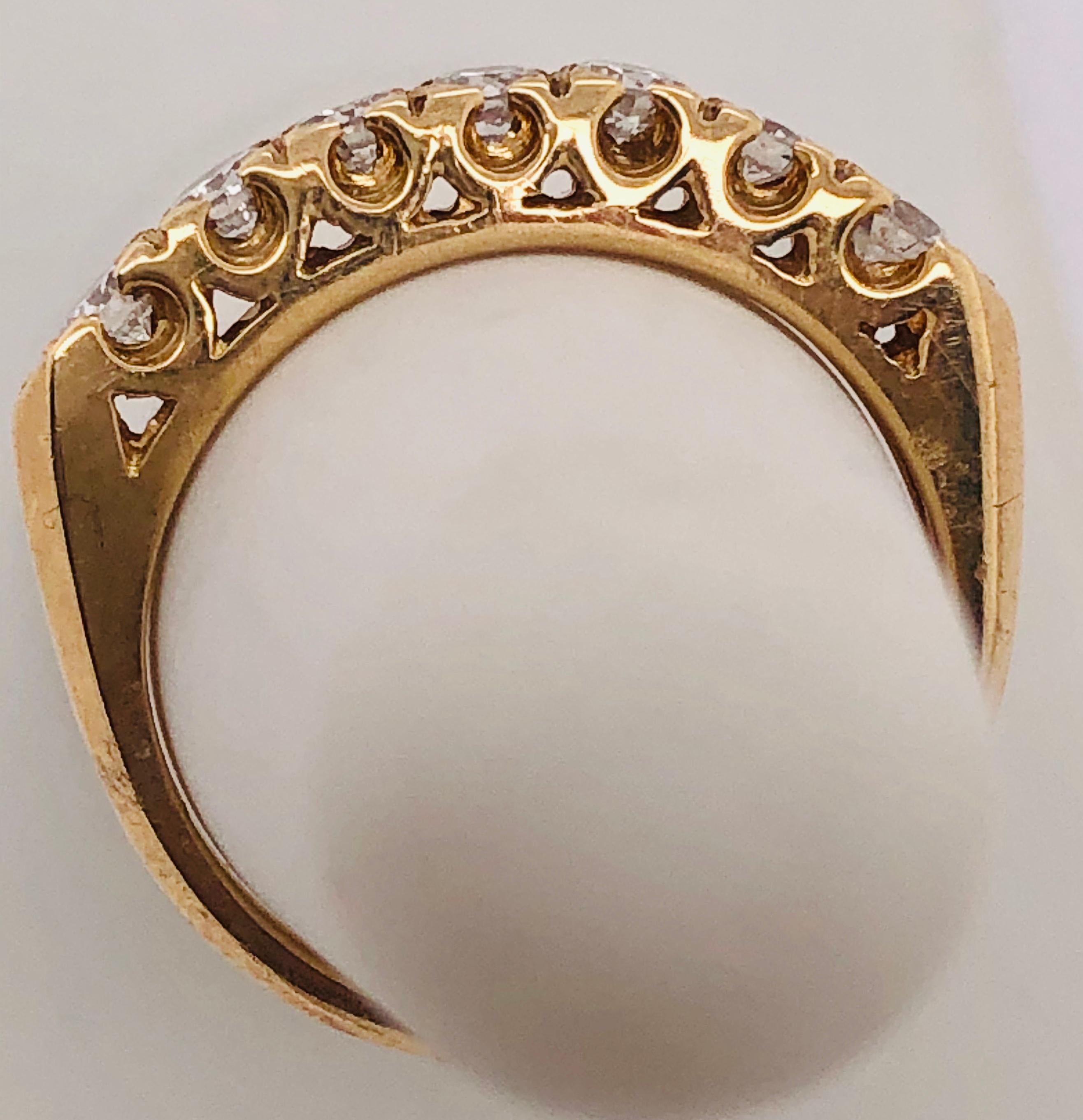 14 Karat Yellow Gold Seven Diamond Anniversary Ring Wedding Band 0.70 TDW For Sale 4
