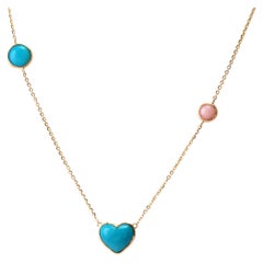 14kt Yellow Gold Turquoise Pink Opal Necklace