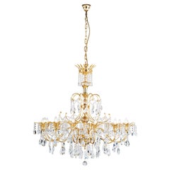 14 Lights Chandelier in 24kt Gold Plated Finish and Crystal Pendants