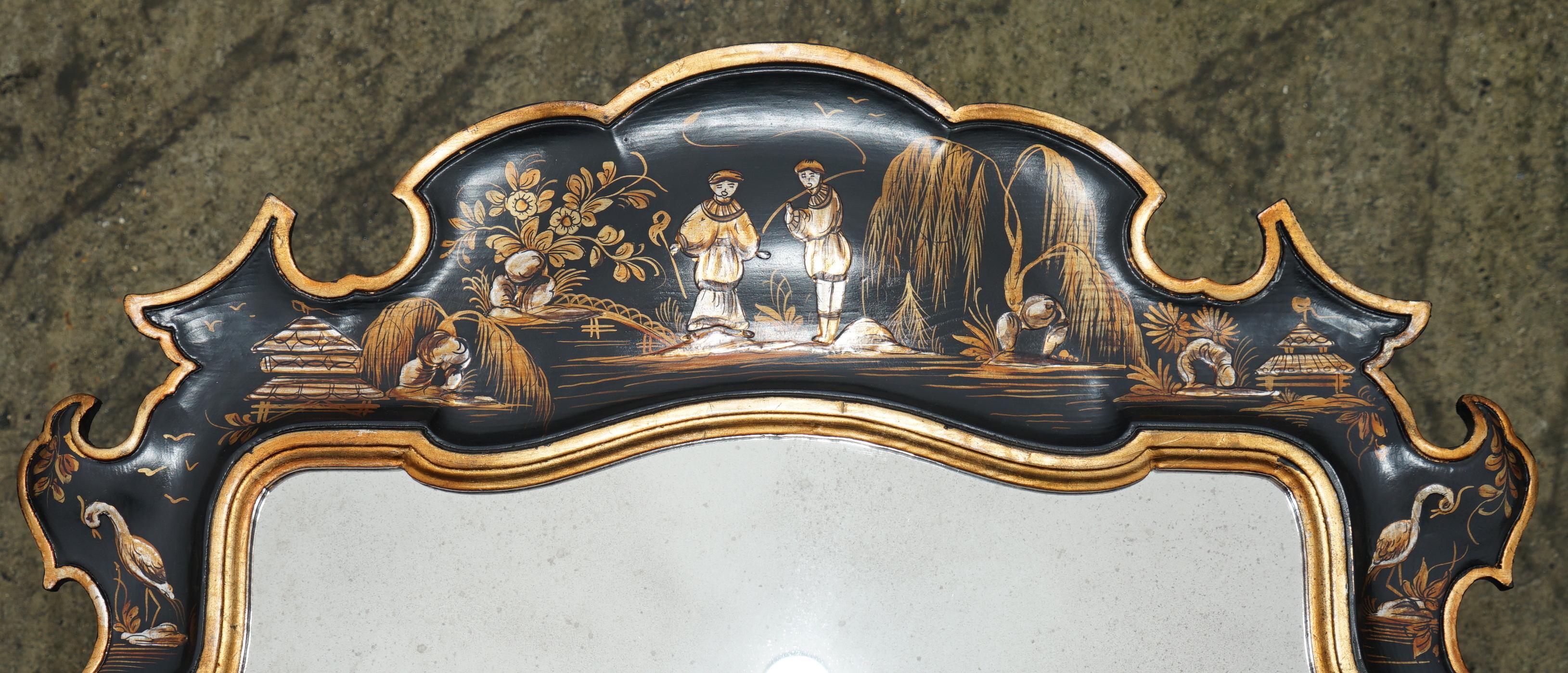 1.4 METER CHINESE CHINOISERIE MiRROR ORNATE HAND PAINTINGS STAMPED MADE IN ITALY For Sale 3