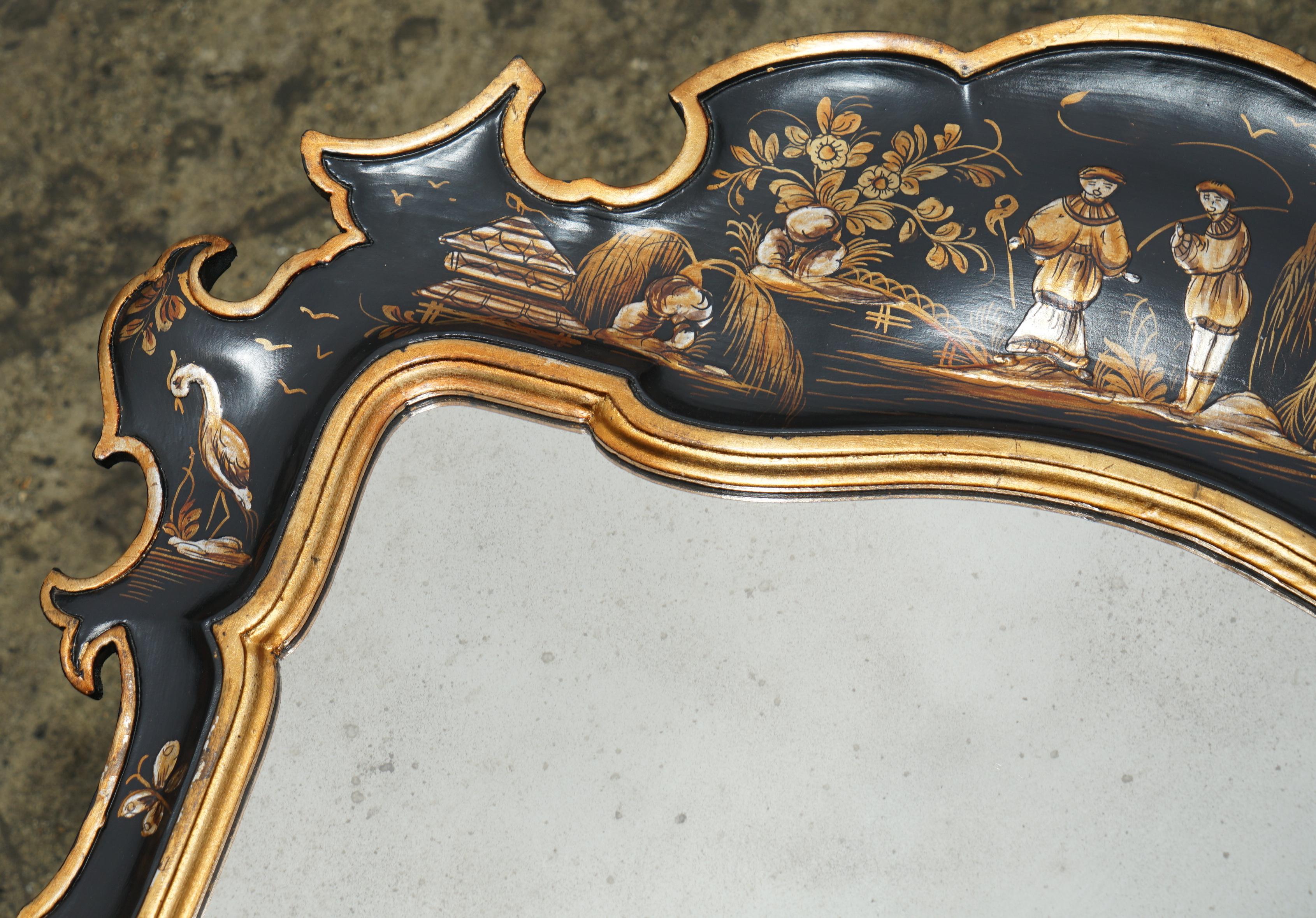 1.4 METER CHINESE CHINOISERIE MiRROR ORNATE HAND PAINTINGS STAMPED MADE IN ITALY For Sale 4