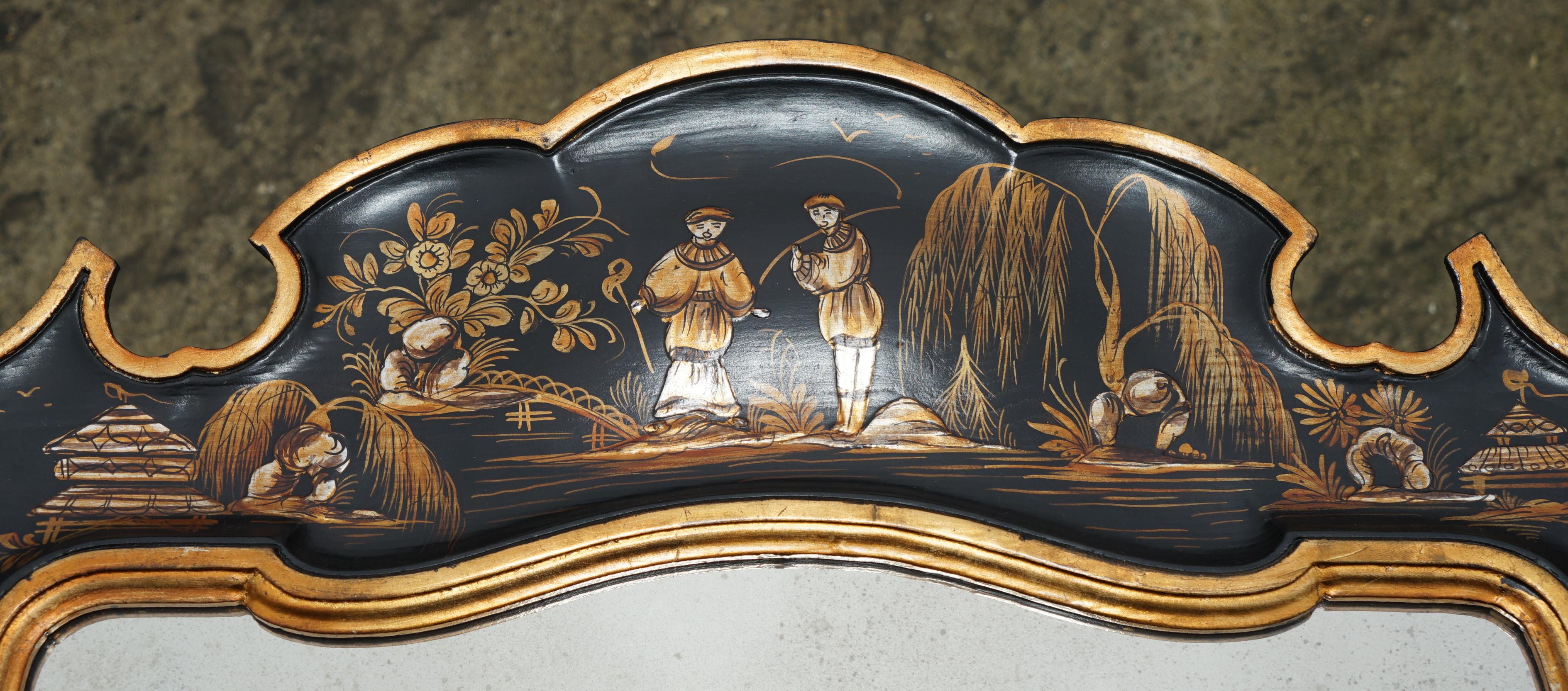 1.4 METER CHINESE CHINOISERIE MiRROR ORNATE HAND PAINTINGS STAMPED MADE IN ITALY For Sale 5
