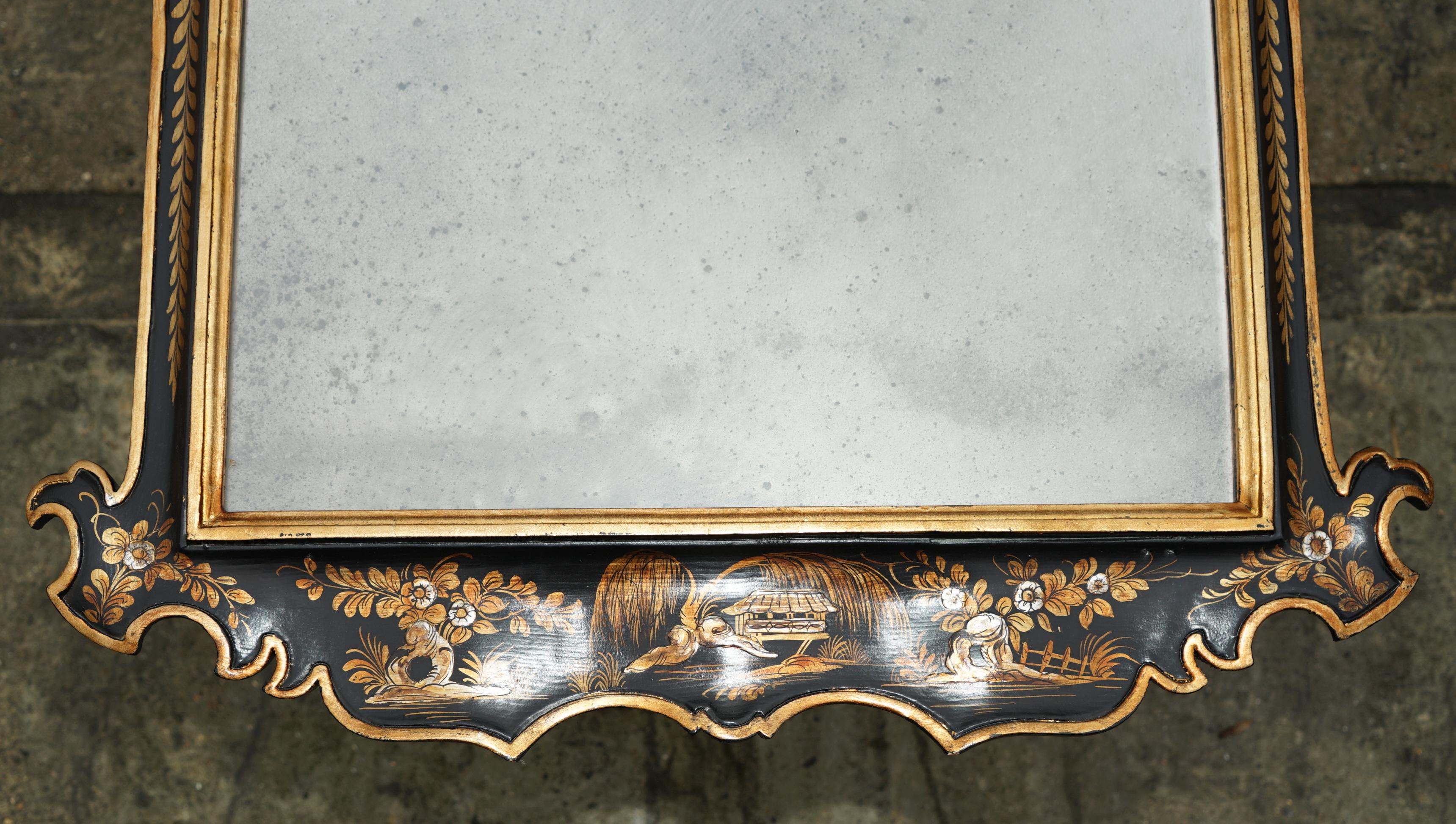Chinoiserie 1.4 METER CHINESE CHINOISERIE MiRROR ORNATE HAND PAINTINGS STAMPED MADE IN ITALY For Sale