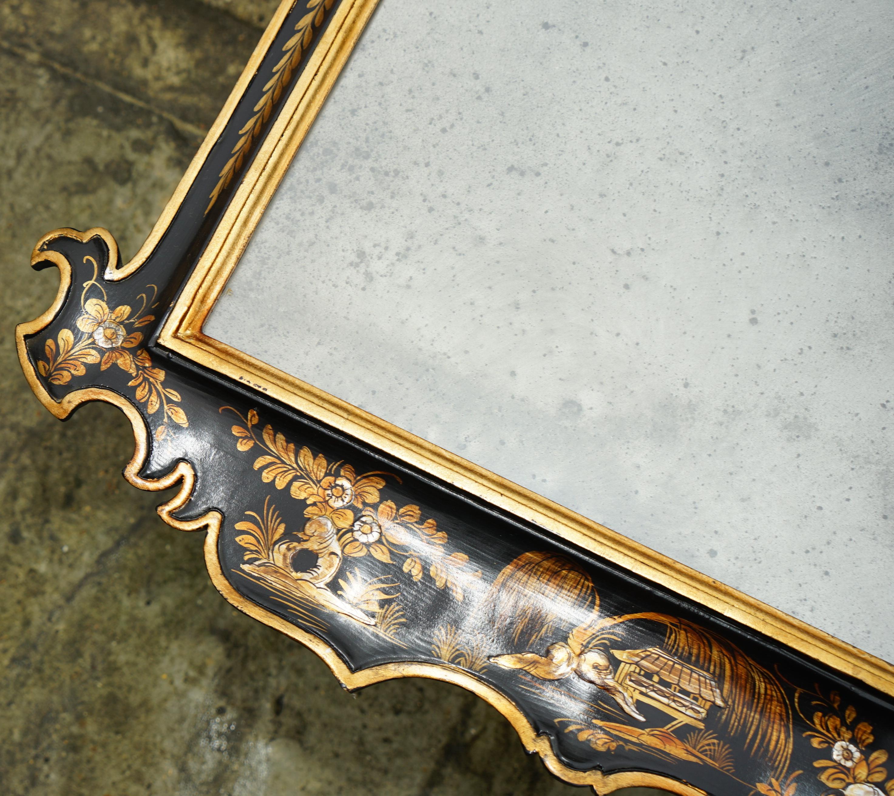 Italian 1.4 METER CHINESE CHINOISERIE MiRROR ORNATE HAND PAINTINGS STAMPED MADE IN ITALY For Sale