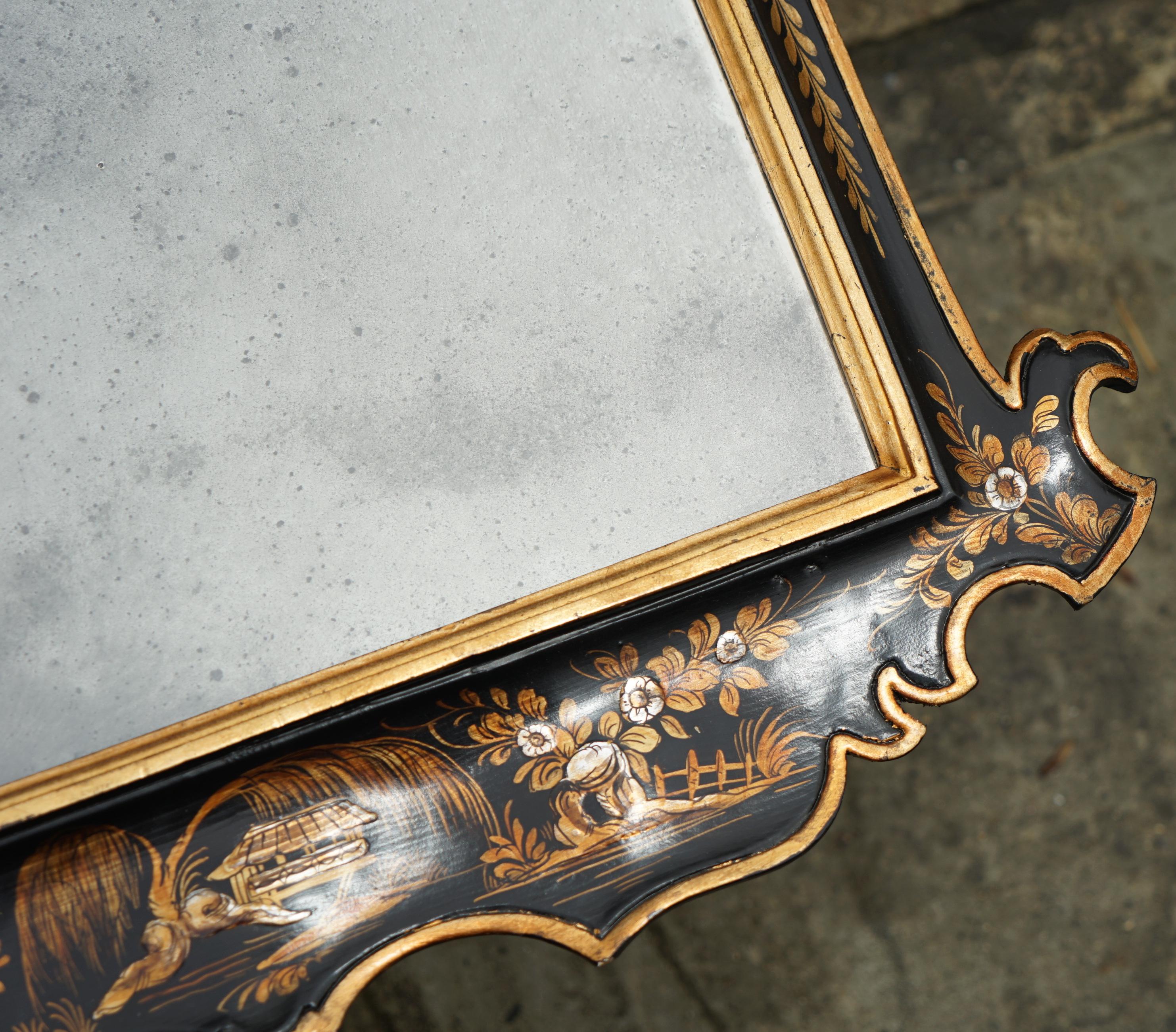 Mid-20th Century 1.4 METER CHINESE CHINOISERIE MiRROR ORNATE HAND PAINTINGS STAMPED MADE IN ITALY For Sale