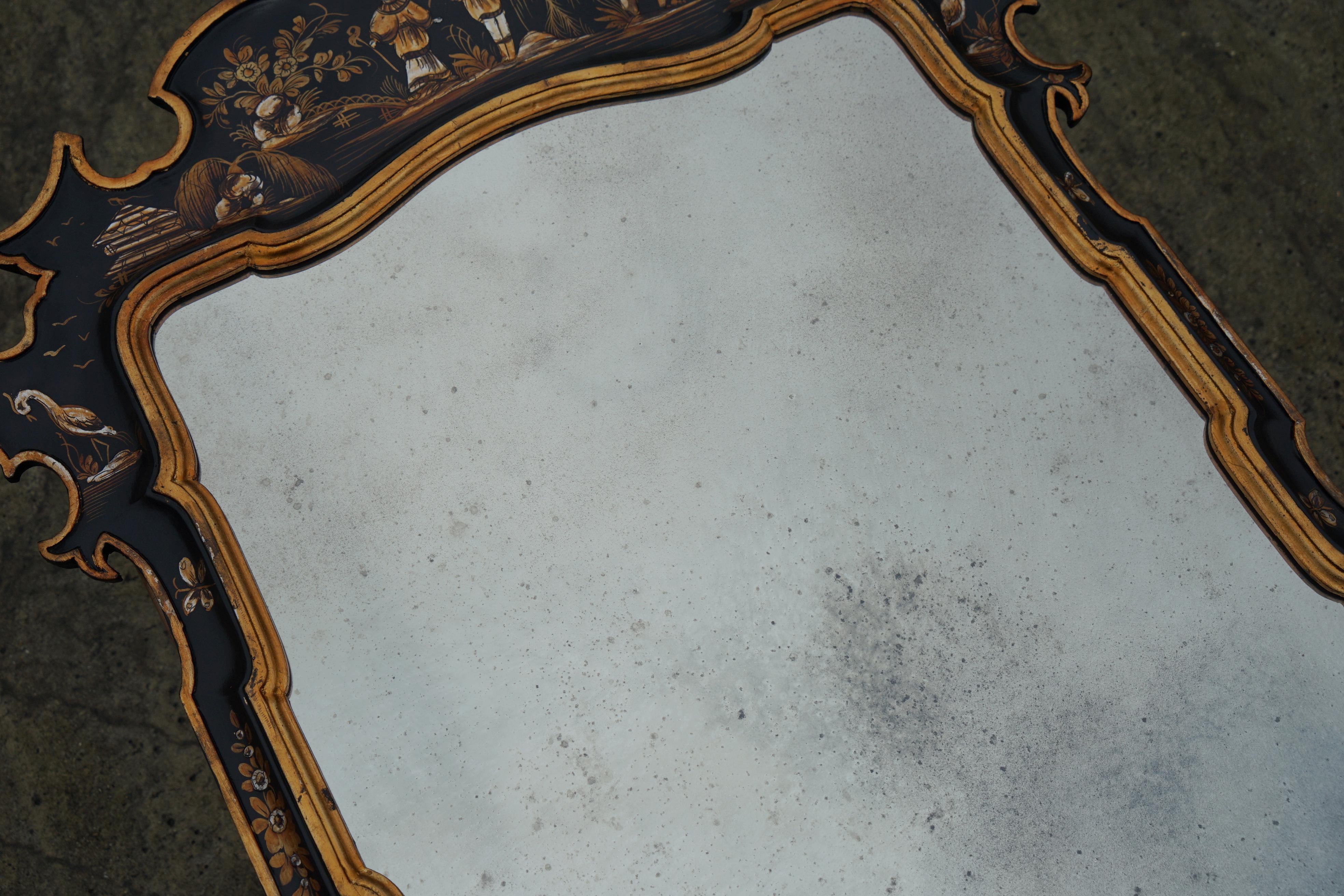 1.4 METER CHINESE CHINOISERIE MiRROR ORNATE HAND PAINTINGS STAMPED MADE IN ITALY For Sale 2