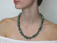 Emerald Beaded Necklace with 22 Karat and 18 Karat Spacers and Clasp