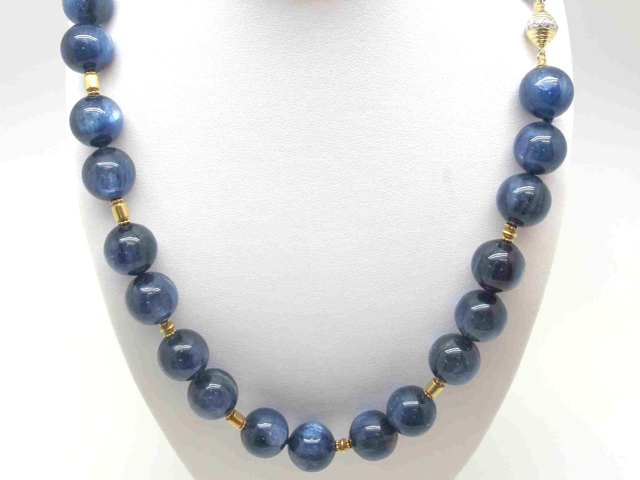 Artisan Round Kyanite Beaded Necklace with 22 and 18 Karat Spacers