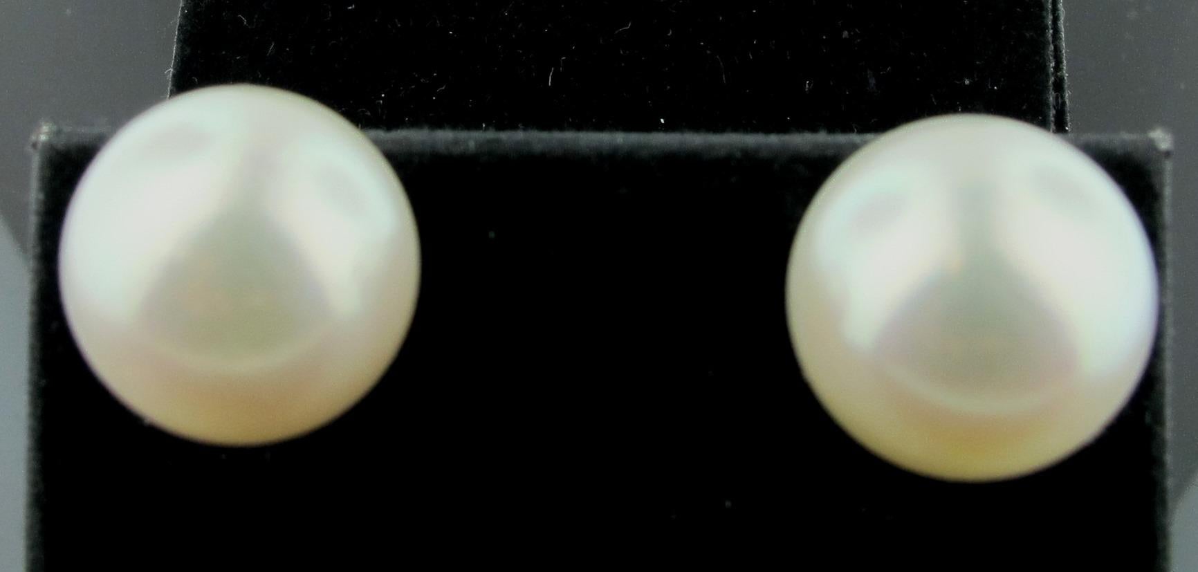 Women's or Men's White South Sea Pearl Stud Earrings in 14 Karat White Gold