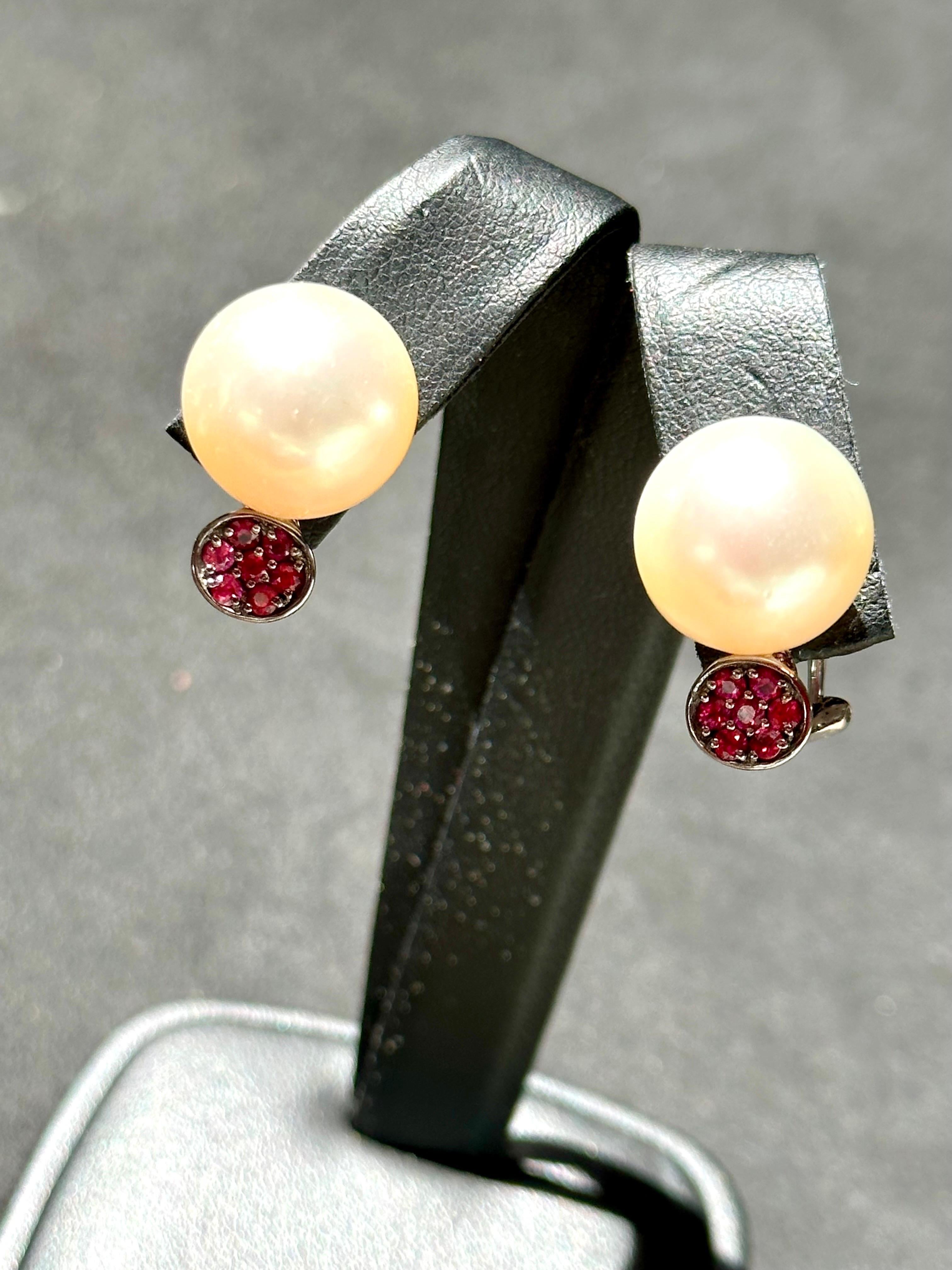 ruby and pearl stud earrings