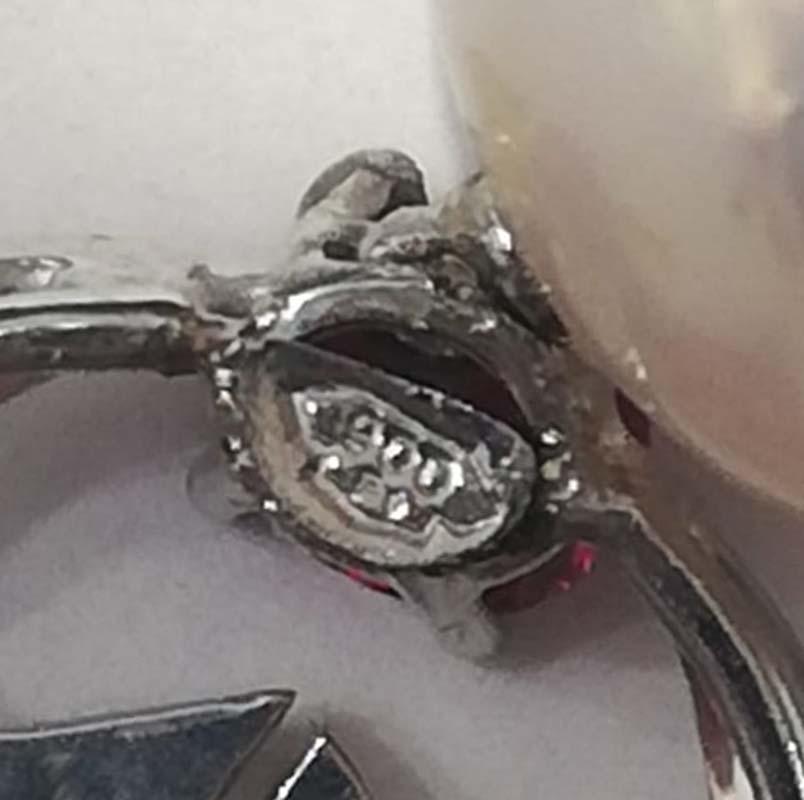 14 Mm White Pearls, Rubies, Diamonds, Platinum Earrings. For Sale 1