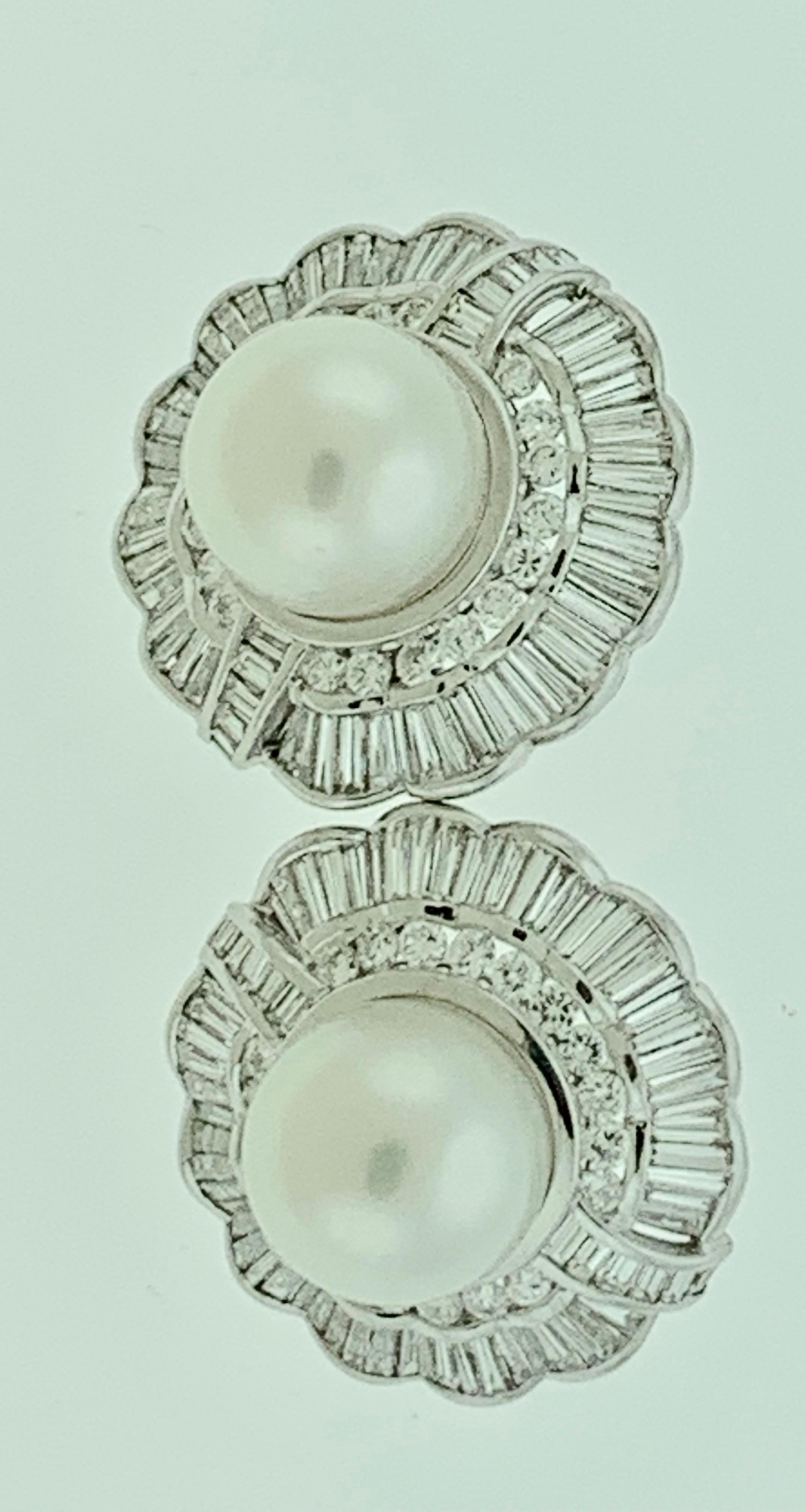 White South Sea Pearl with 12 Carat Diamond Cocktail Earrings 18 Karat Gold 4