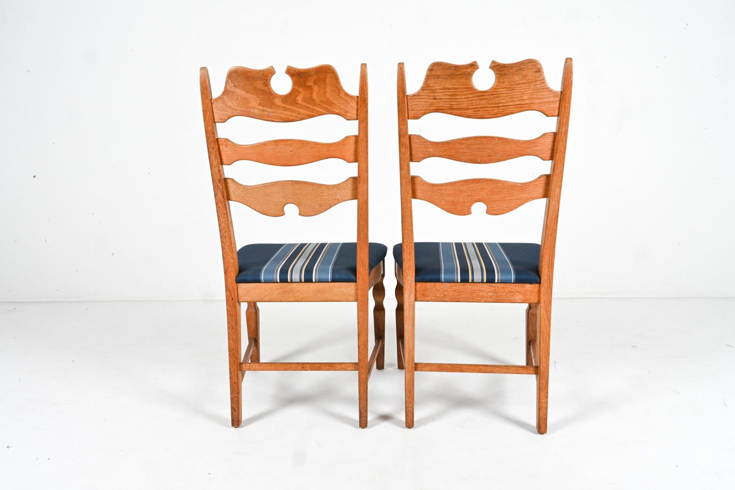 (14) Oak 'Razorback' Dining Side Chairs By Henning Kjaernulf, Denmark 1970's For Sale 6