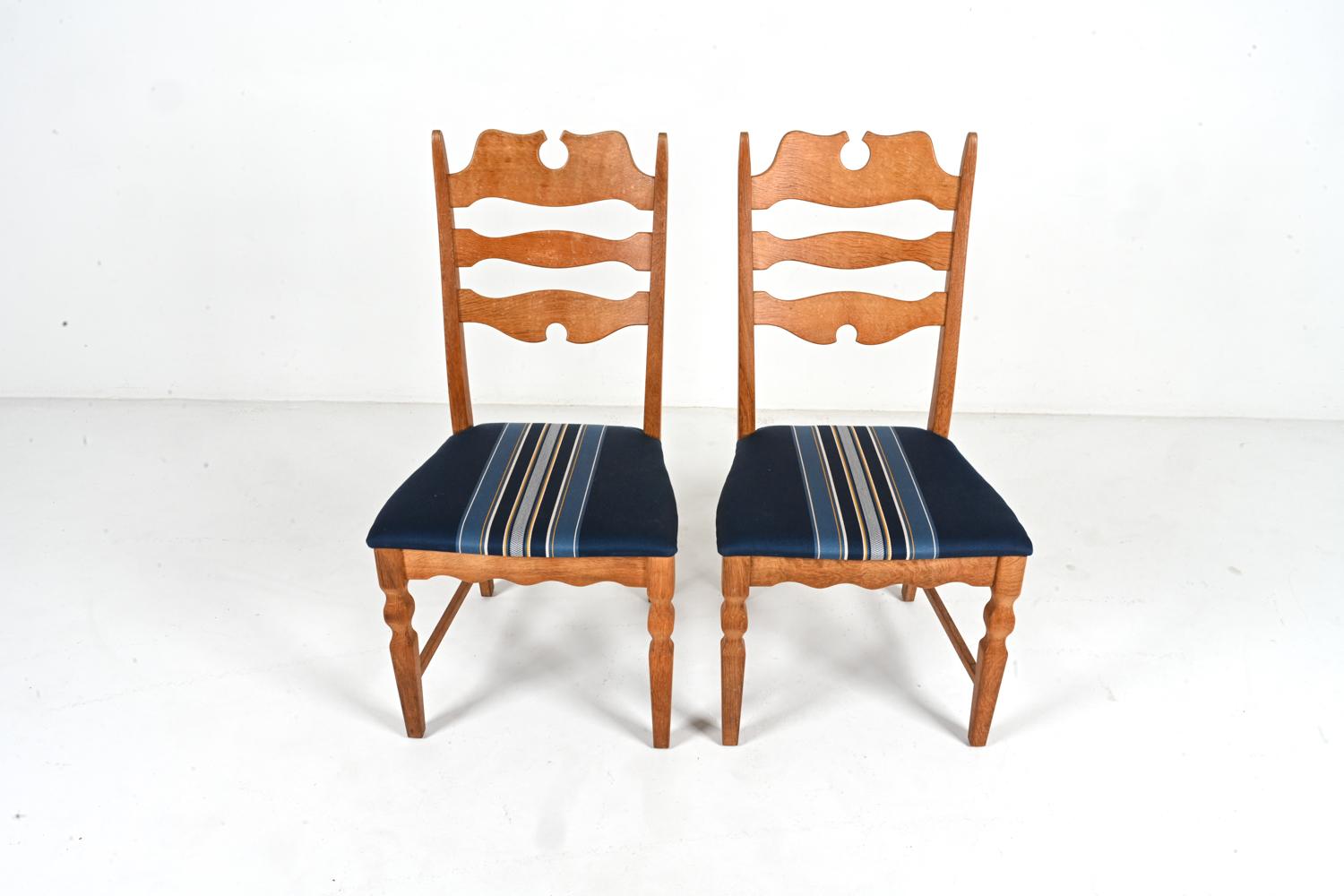 Late 20th Century (14) Oak 'Razorback' Dining Side Chairs By Henning Kjaernulf, Denmark 1970's For Sale