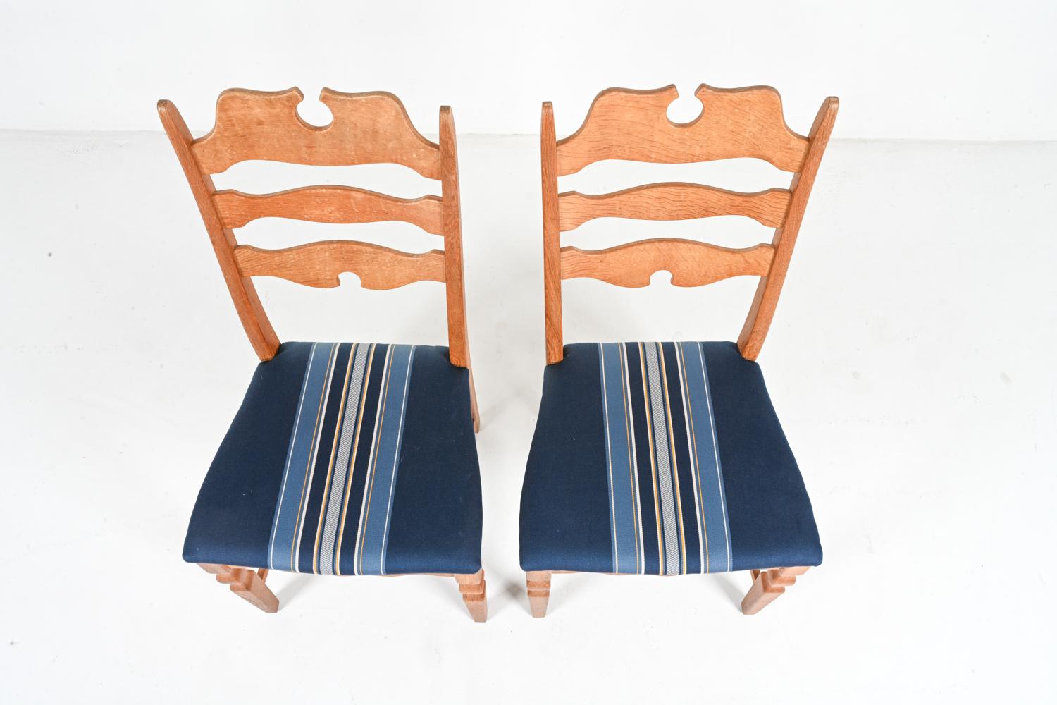 (14) Oak 'Razorback' Dining Side Chairs By Henning Kjaernulf, Denmark 1970's For Sale 2