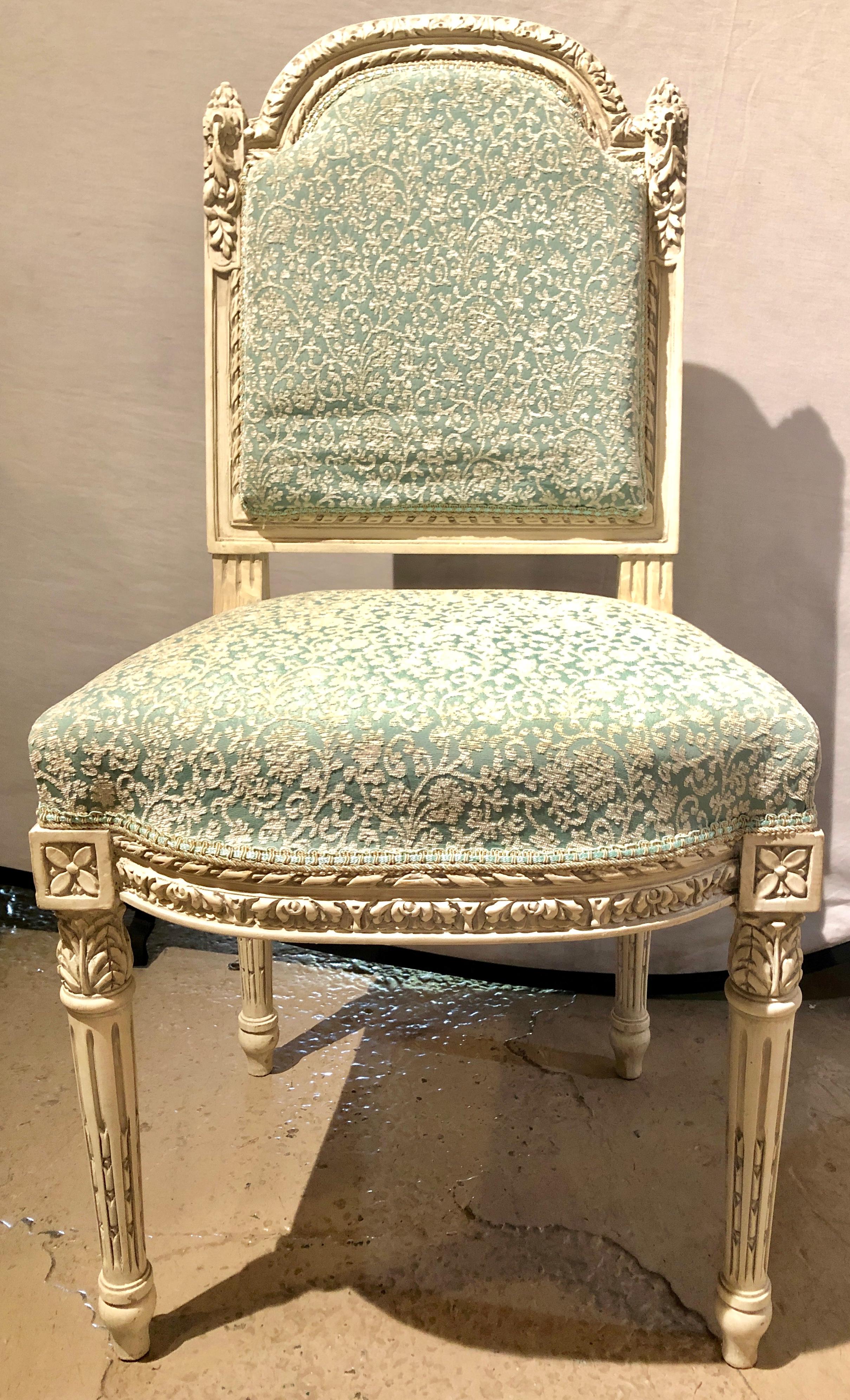 14 Paint Decorated Louis XVI Style Side / Dining Chairs, Finely Carved 9