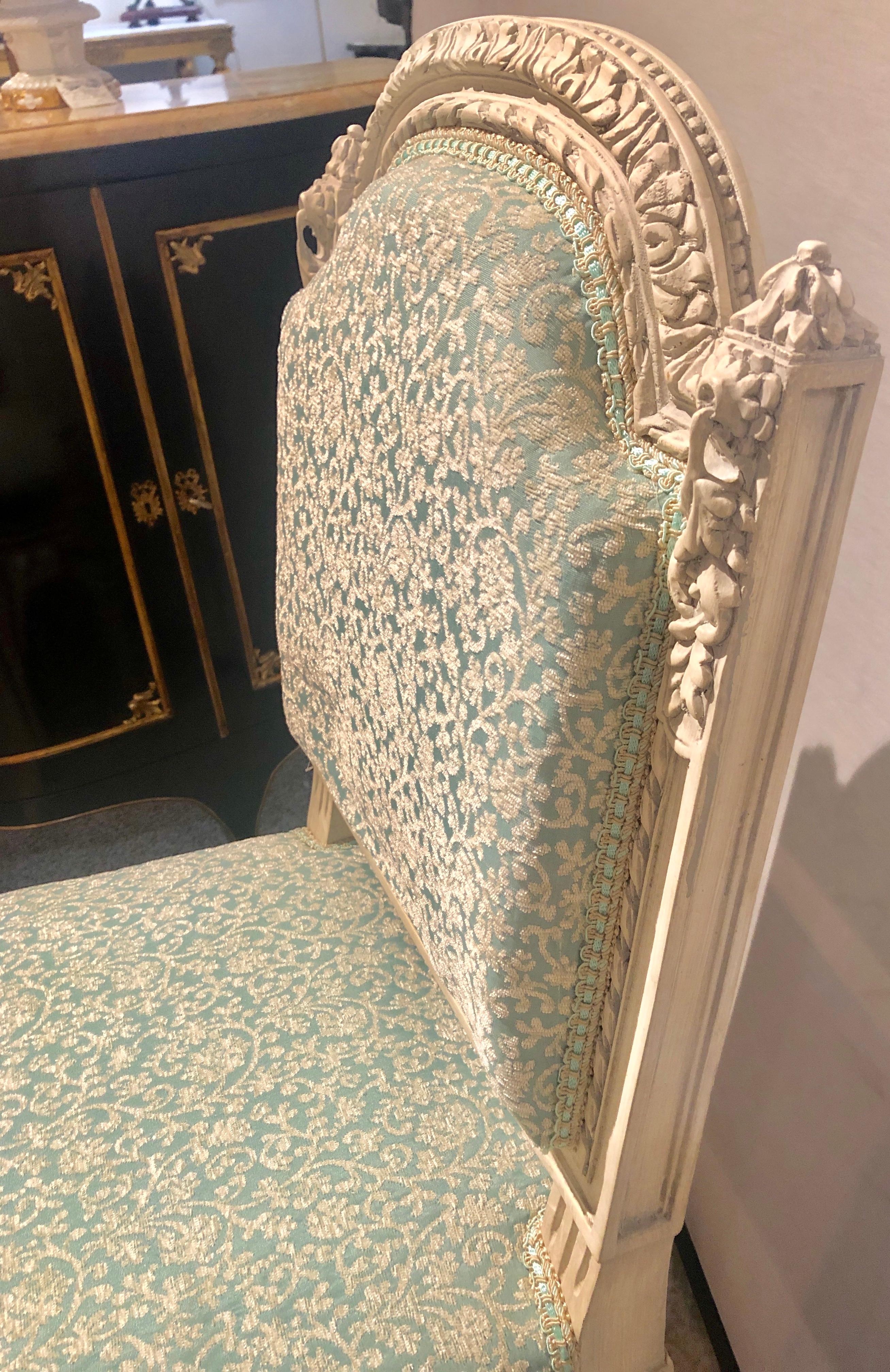14 Paint Decorated Louis XVI Style Side / Dining Chairs, Finely Carved In Good Condition In Stamford, CT