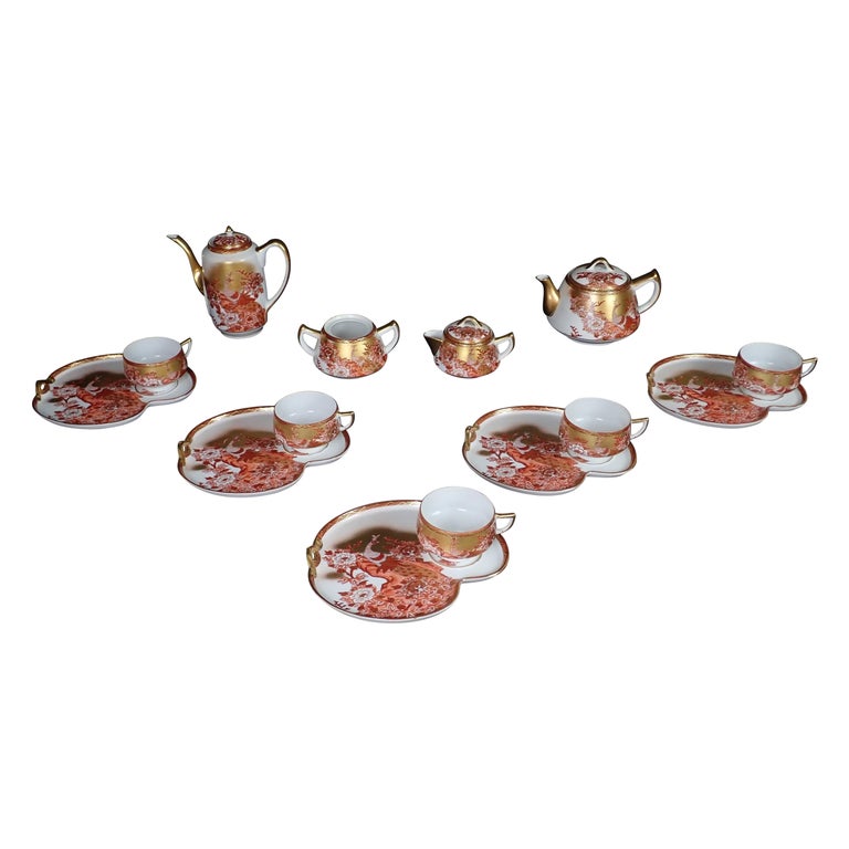 14-Piece Japanese Gilt and Painted Tea and Dessert Serving Set