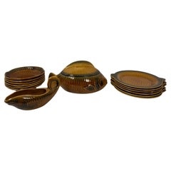 14 Piece Sarreguemines Majolica Fish Plates, Bowls, Soup Tureen and Sauce Boat