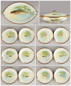14-Piece Set Fish Service - Bernardaud Limoges Porcelain - 1920's