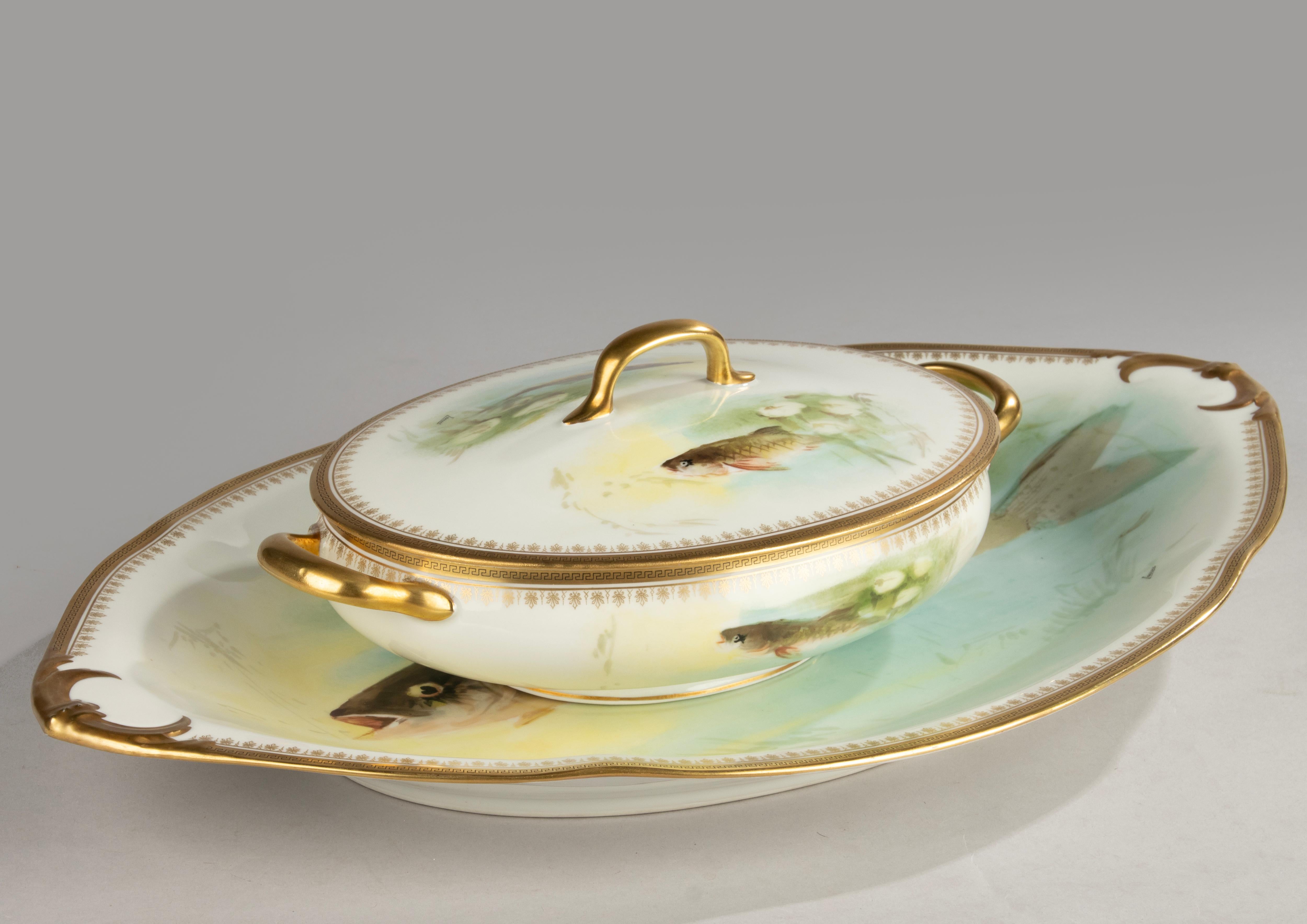 Servizio di pesce da 14 pezzi - Porcellana di Bernardaud Limoges - Anni '20 in vendita 13