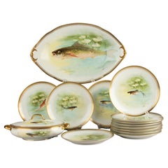 14-Piece Set Fish Service - Bernardaud Limoges Porcelain - 1920's