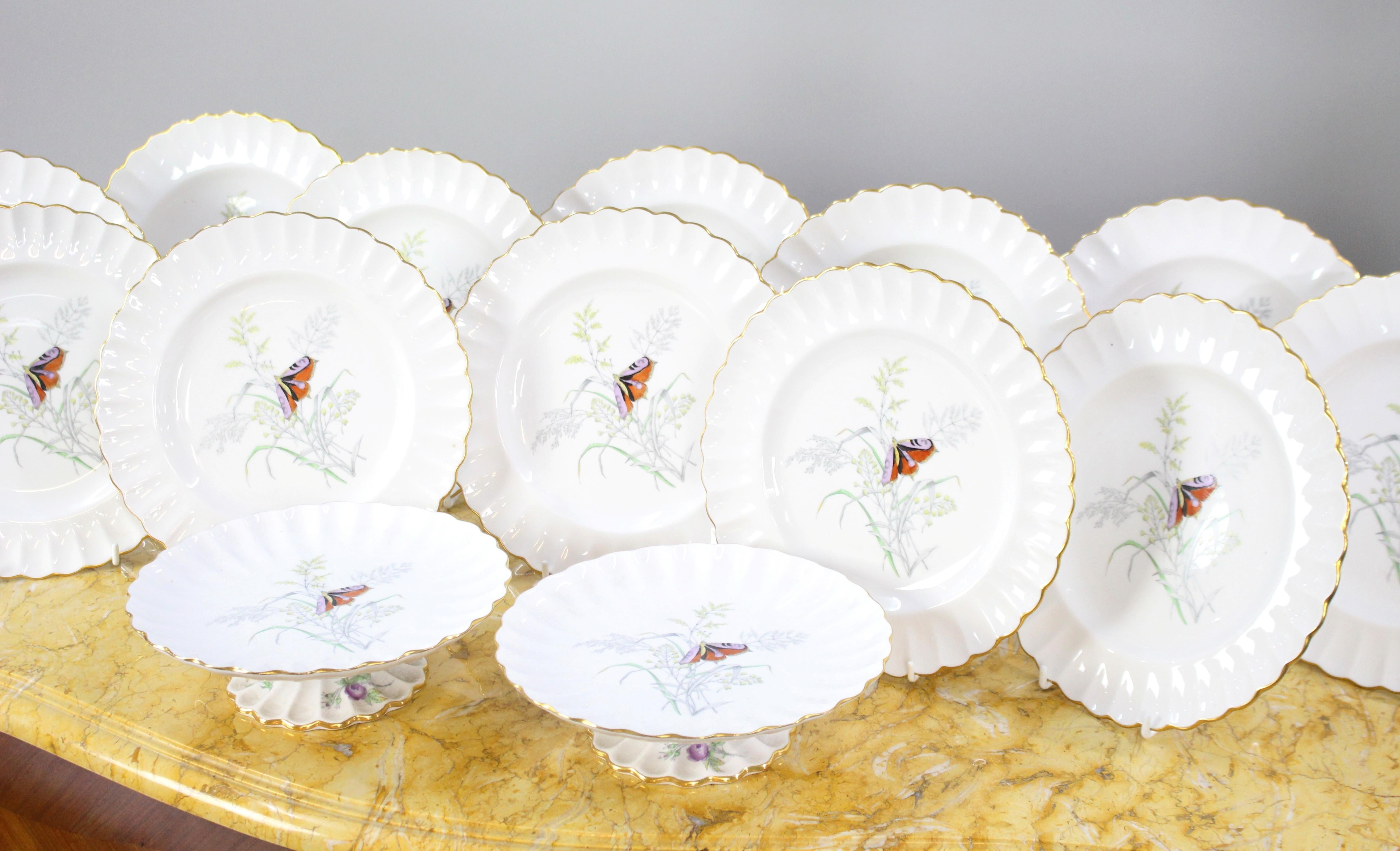 14 Piece Spode Butterfly Pattern Dessert Service, 1954 In Good Condition For Sale In Worcester, GB